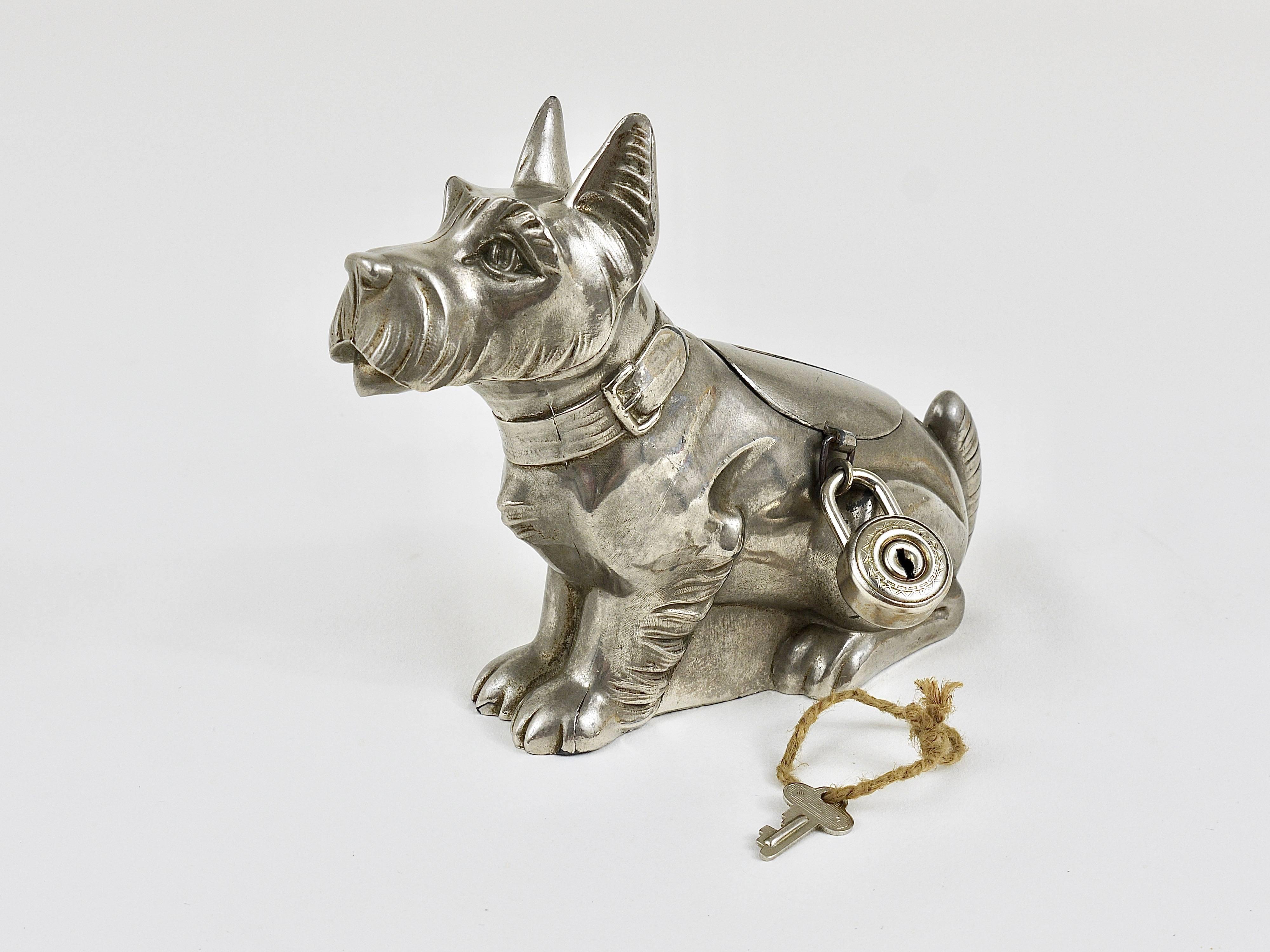 Art Deco Schnauzer Hund Spardose:: Sparschwein:: aus Zinn:: Frankreich:: 1930er Jahre (Französisch)
