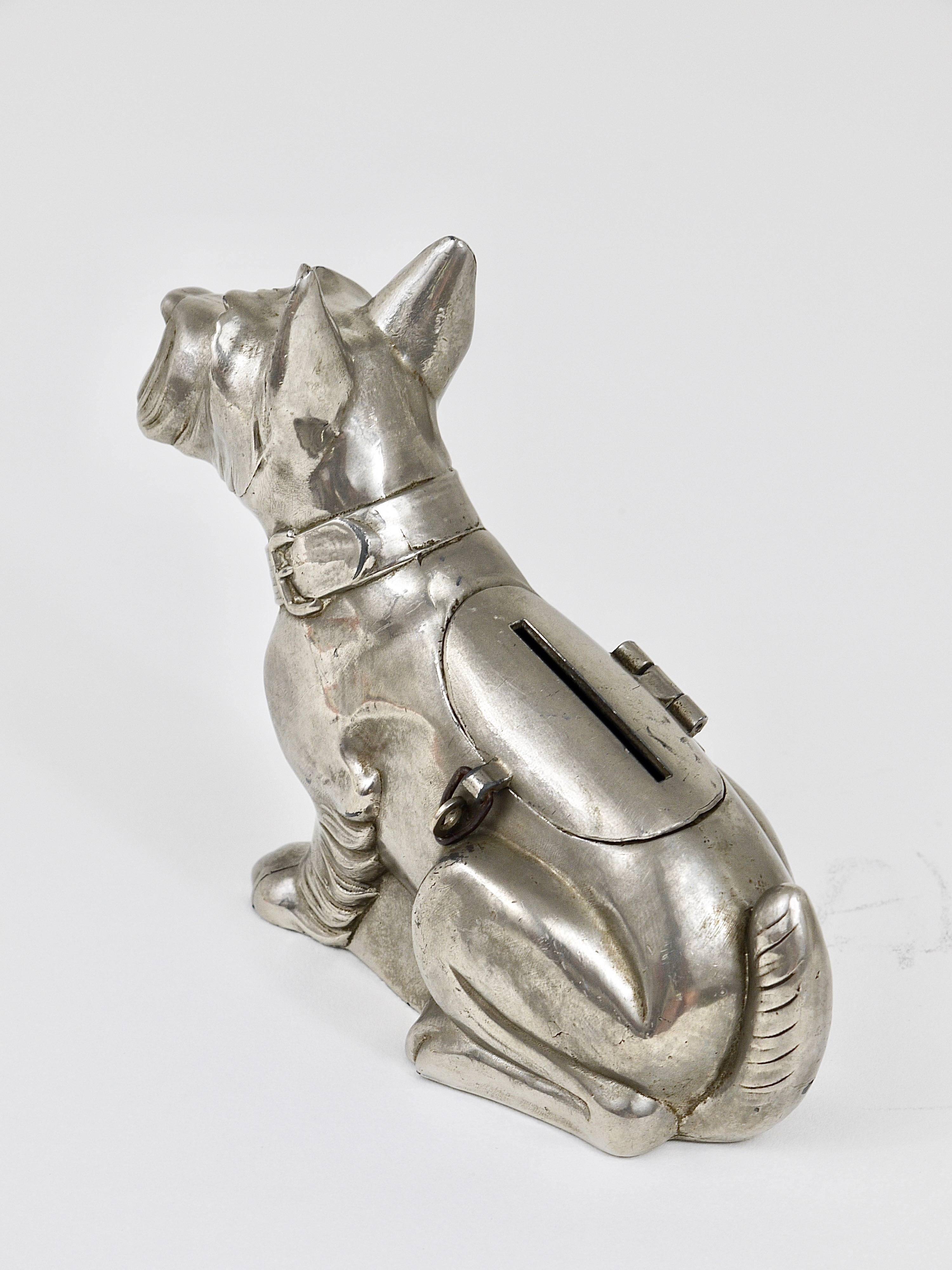 Art Deco Schnauzer Hund Spardose:: Sparschwein:: aus Zinn:: Frankreich:: 1930er Jahre 3