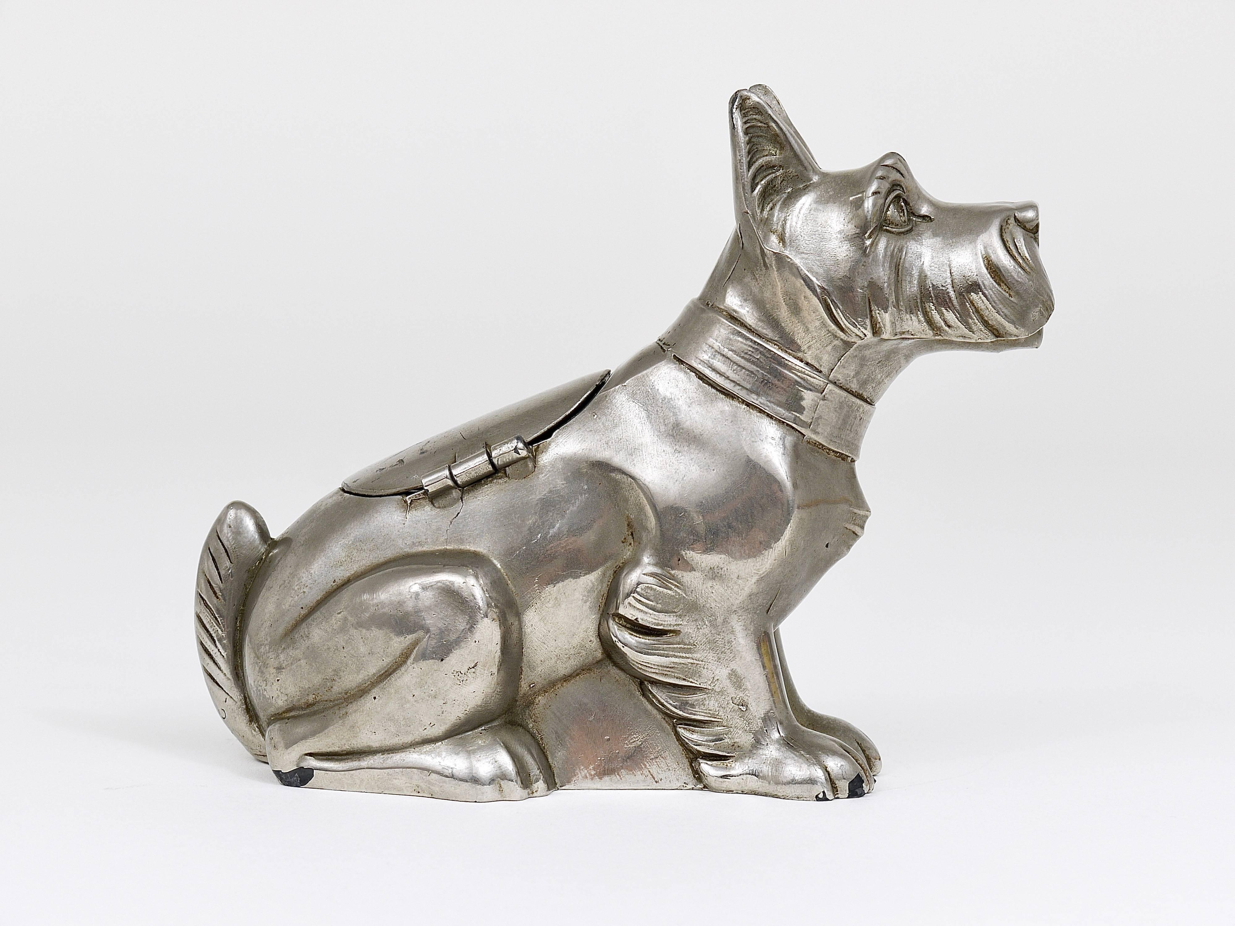 Art Deco Schnauzer Hund Spardose:: Sparschwein:: aus Zinn:: Frankreich:: 1930er Jahre (Art déco)
