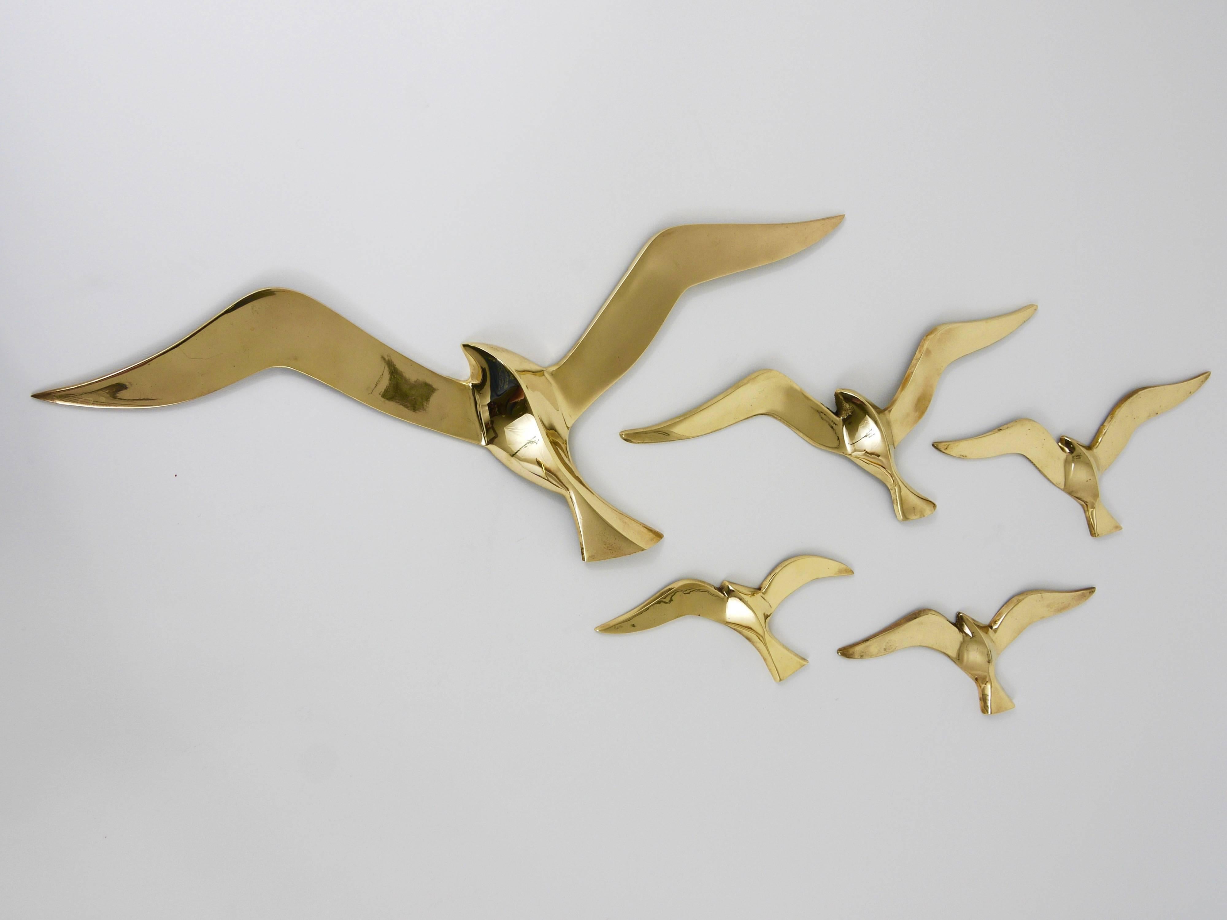 Five Wall-Mounted Mid-Century Seagull Bird Brass Sculptures, Austria, 1950s 1