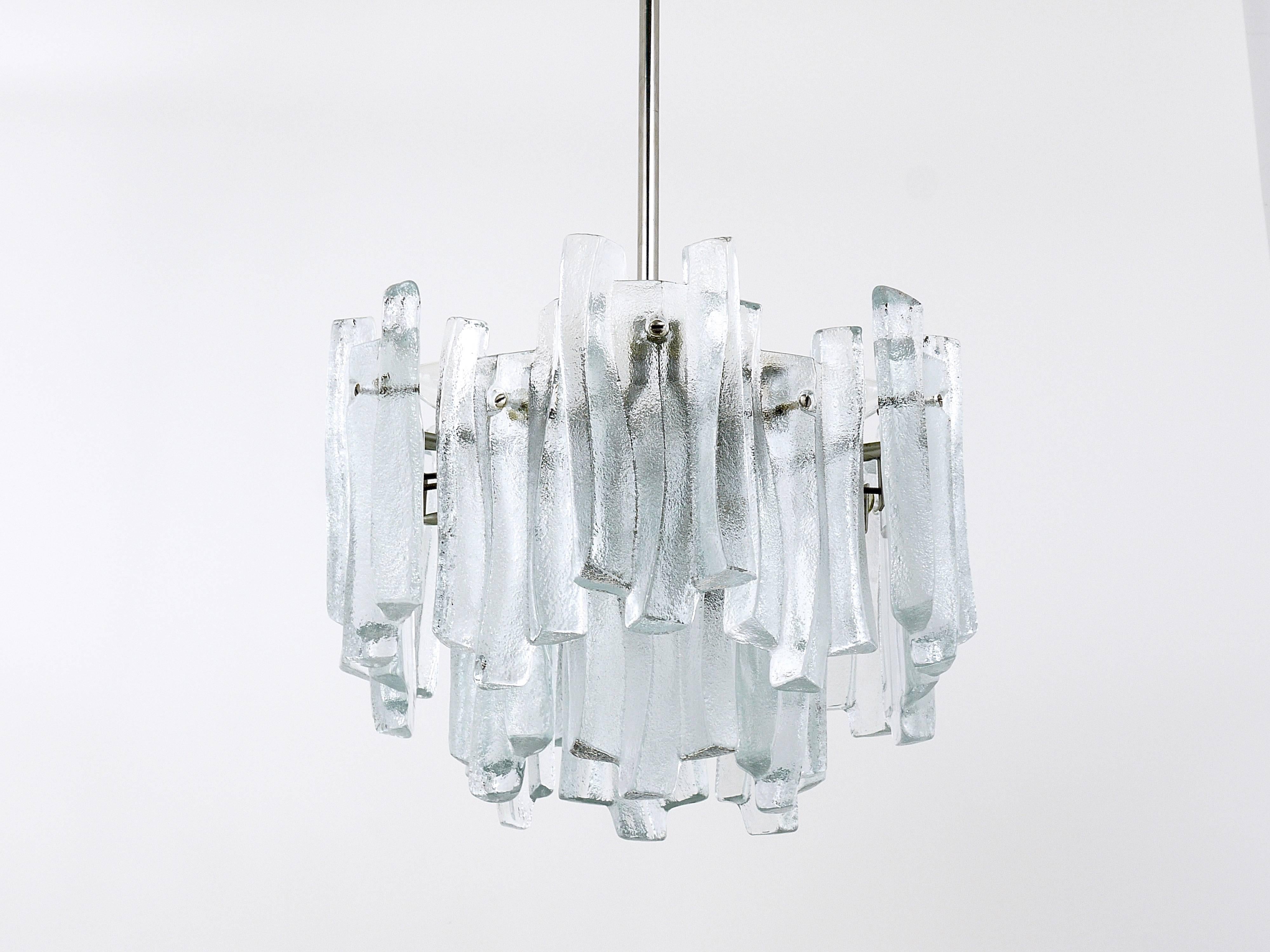 20th Century Lovely Mid-Century Ice Glass Icicle Chandelier by Kalmar, Austria, 1960s
