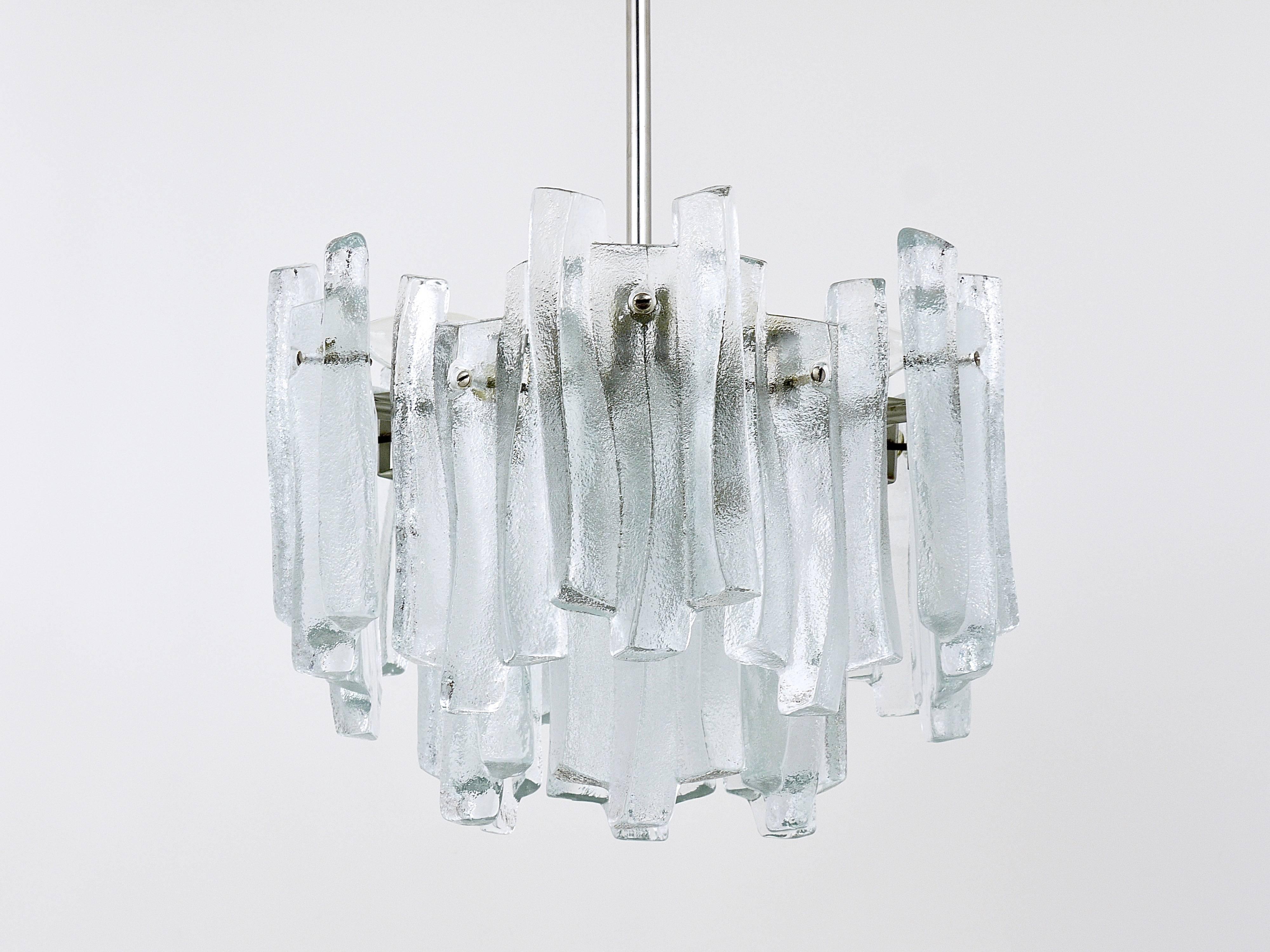 Metal Lovely Mid-Century Ice Glass Icicle Chandelier by Kalmar, Austria, 1960s
