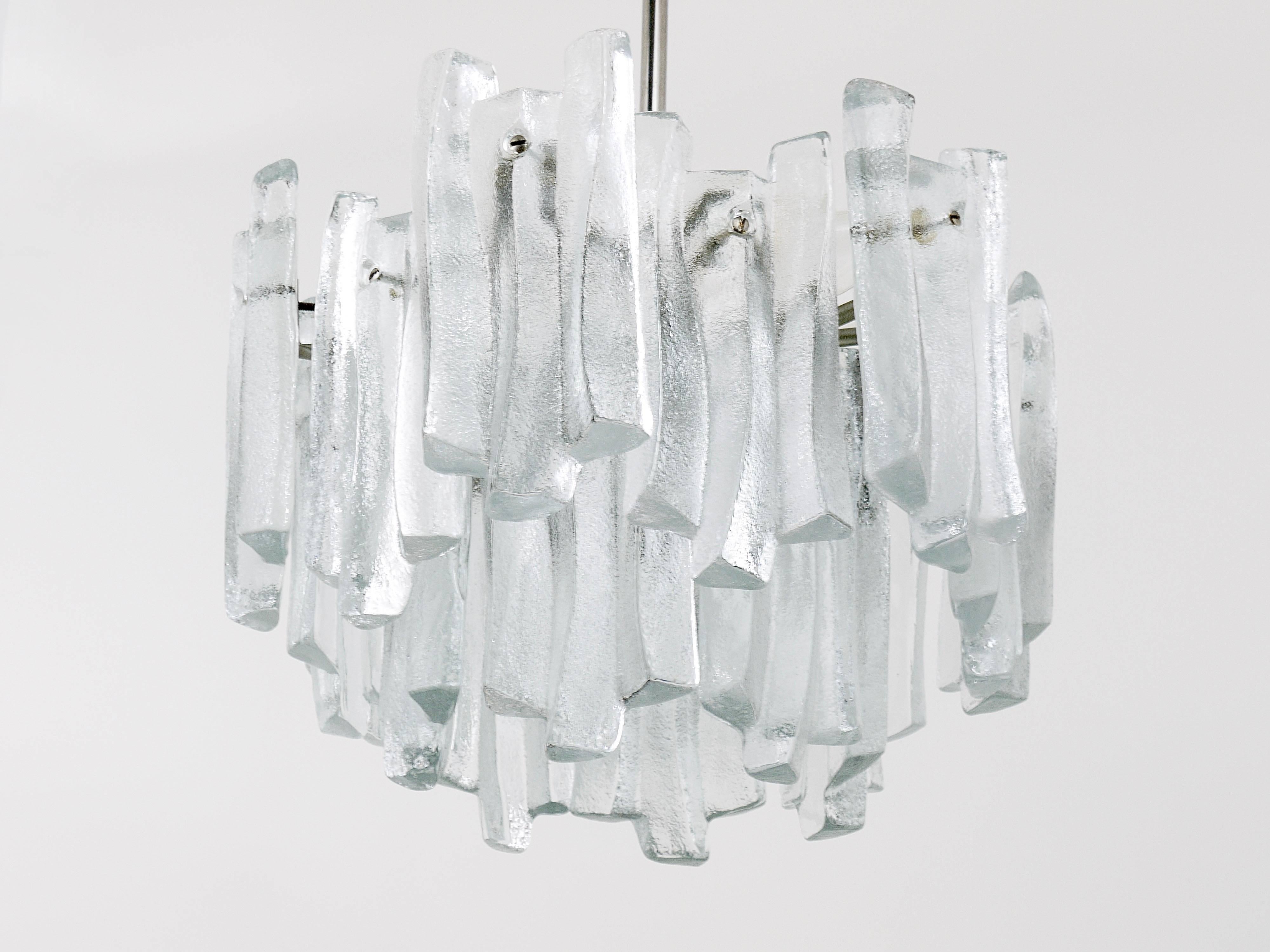 Lovely Mid-Century Ice Glass Icicle Chandelier by Kalmar, Austria, 1960s 1