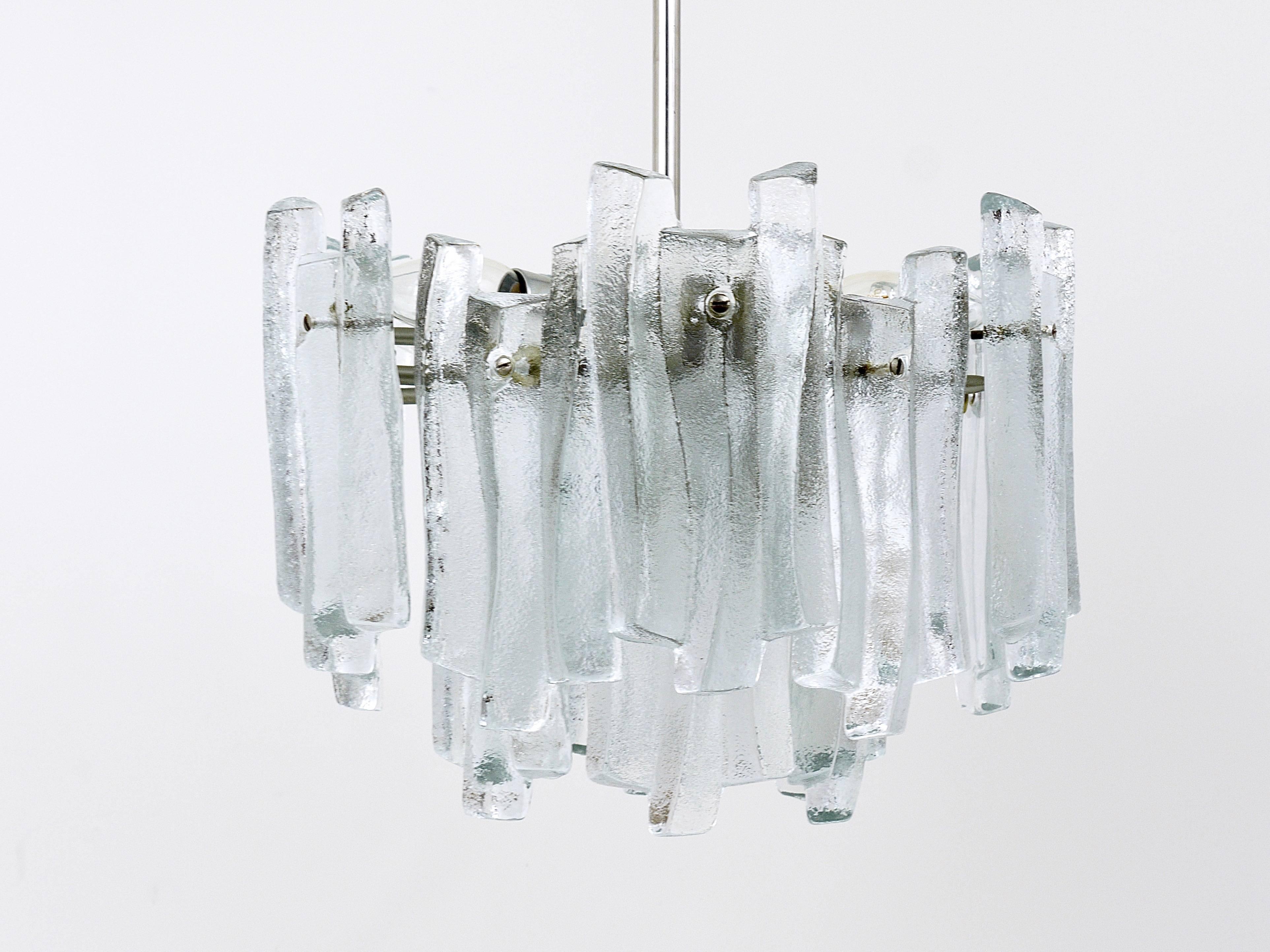 Lovely Mid-Century Ice Glass Icicle Chandelier by Kalmar, Austria, 1960s 2