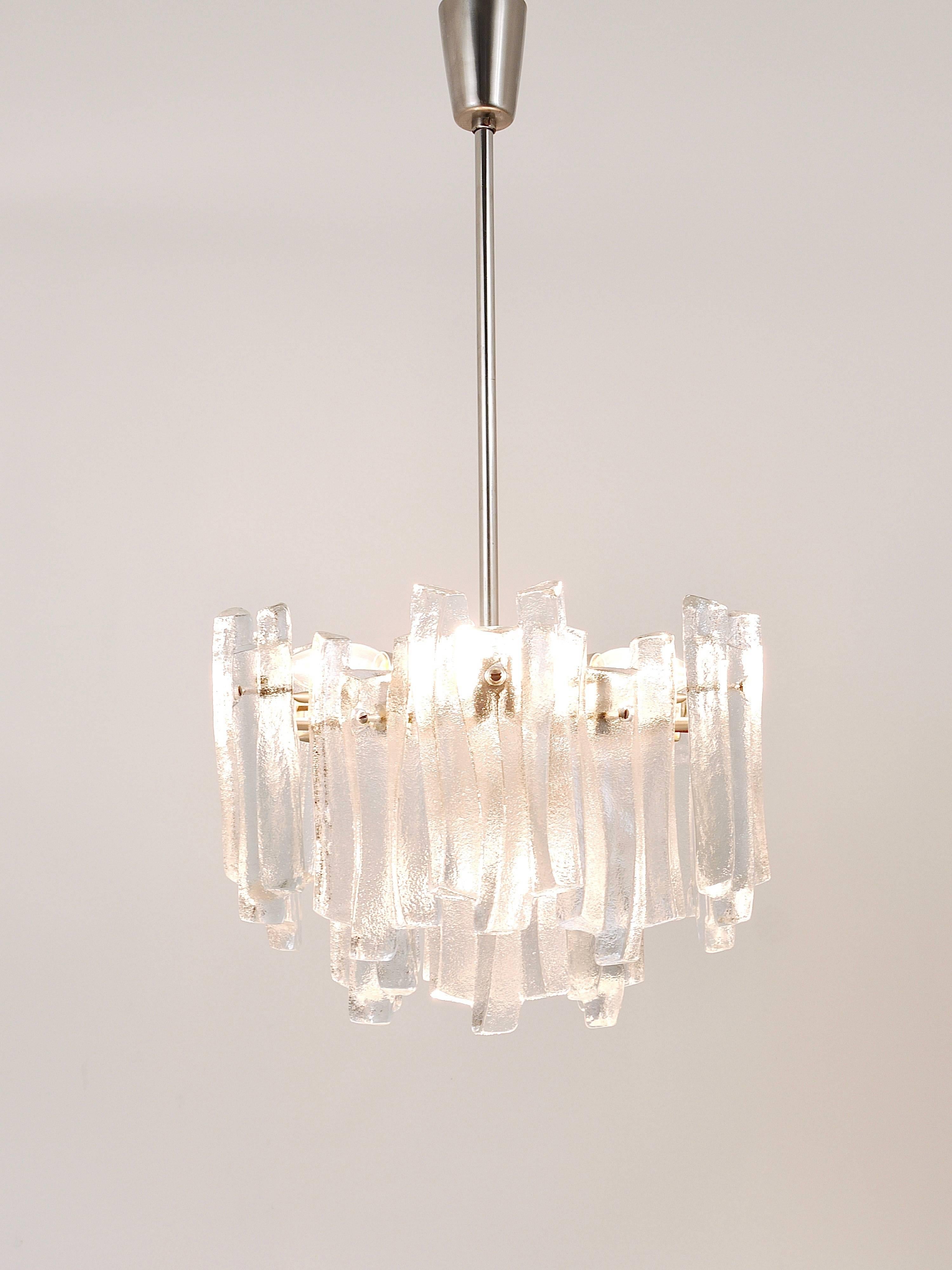 Lovely Mid-Century Ice Glass Icicle Chandelier by Kalmar, Austria, 1960s 3