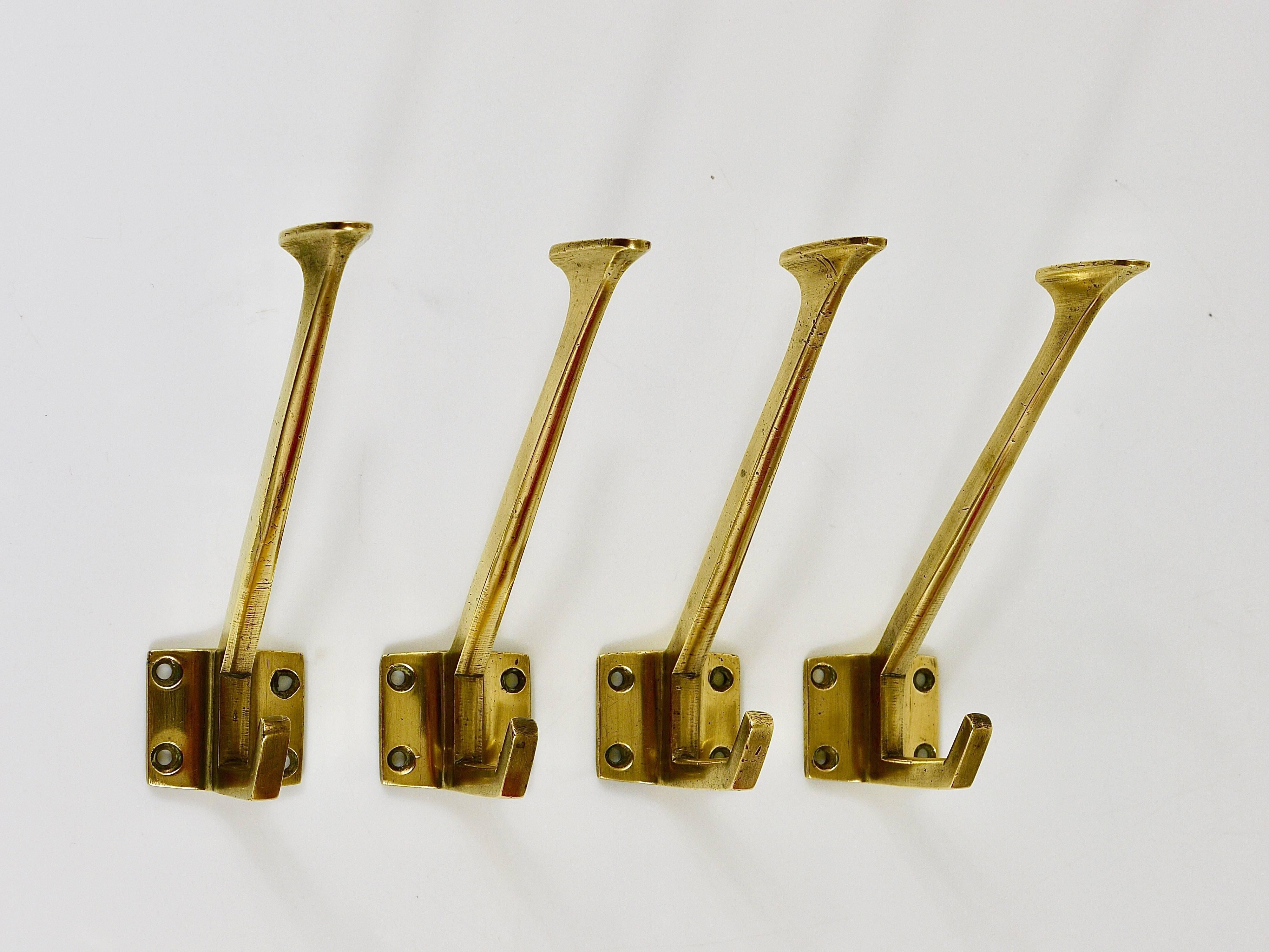 Up to Four Handcrafted Art Nouveau Brass Wall Hooks, Austria, circa 1910 1