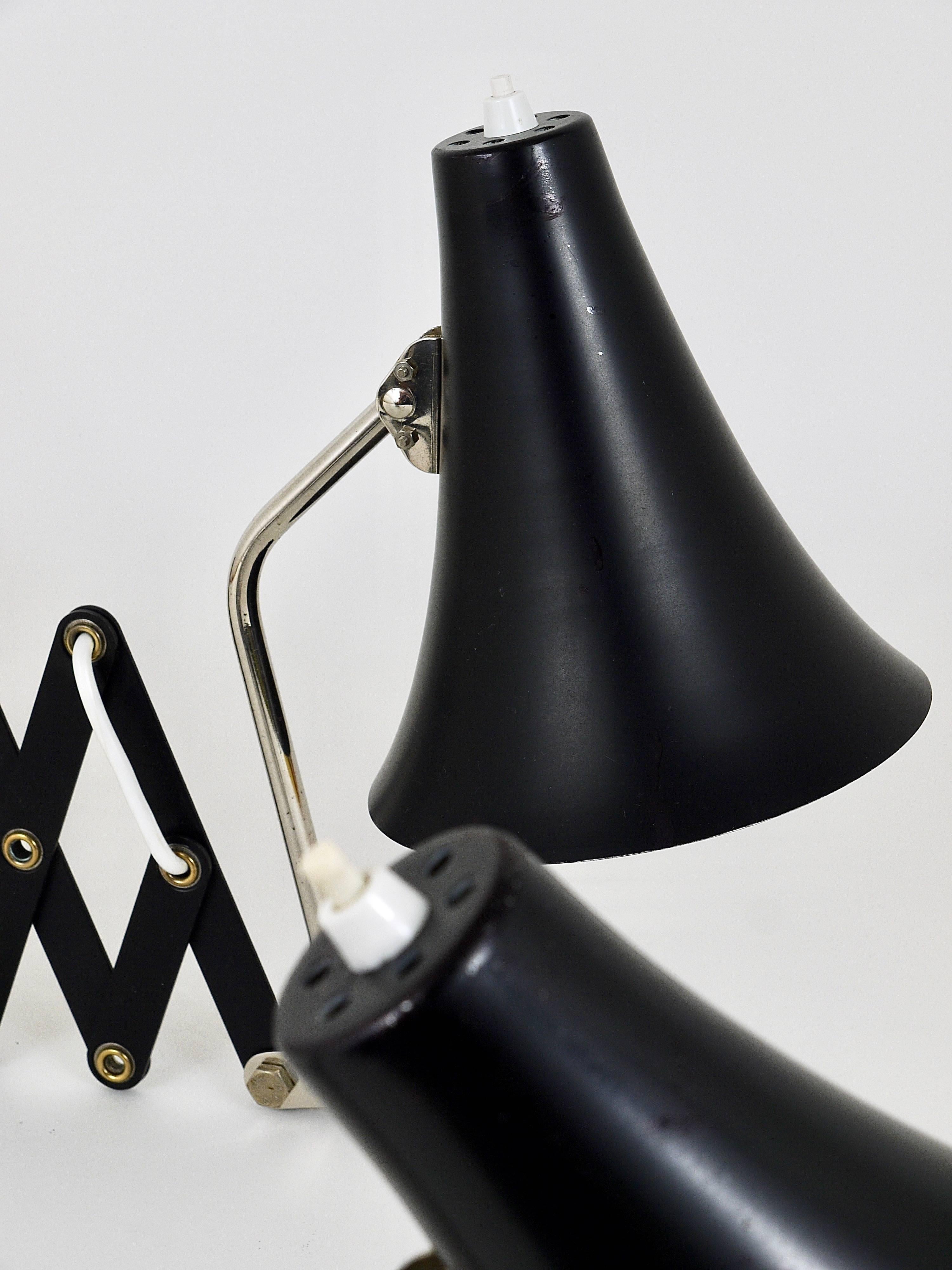 Two Matching Elux Black & Chrome Articulating Scissor Wall Lights, Austria, 1960 1