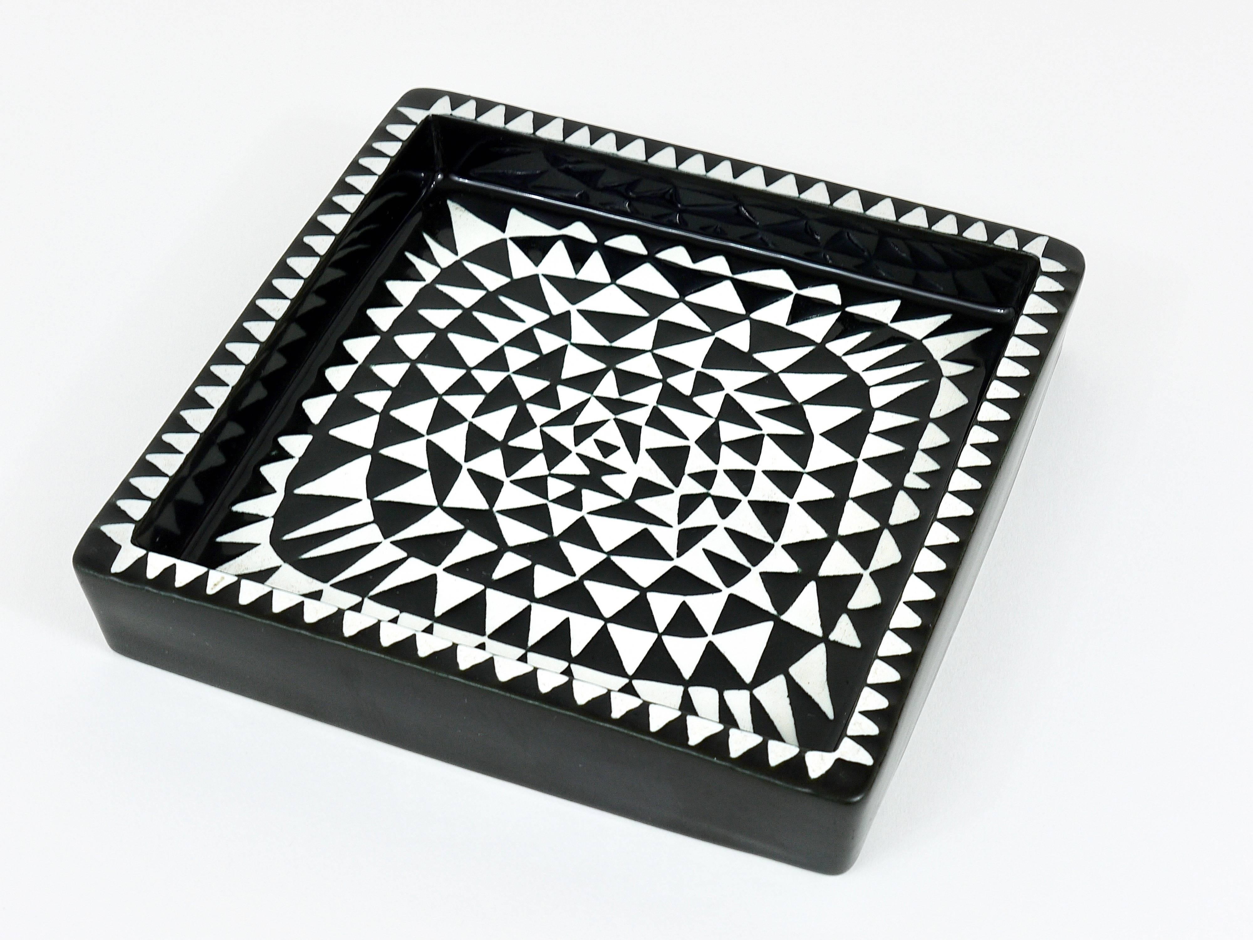 Mid-Century Modern Black White Domino Ceramic Plate by Stig Lindberg for Gustavsberg Sweden, 1950s For Sale
