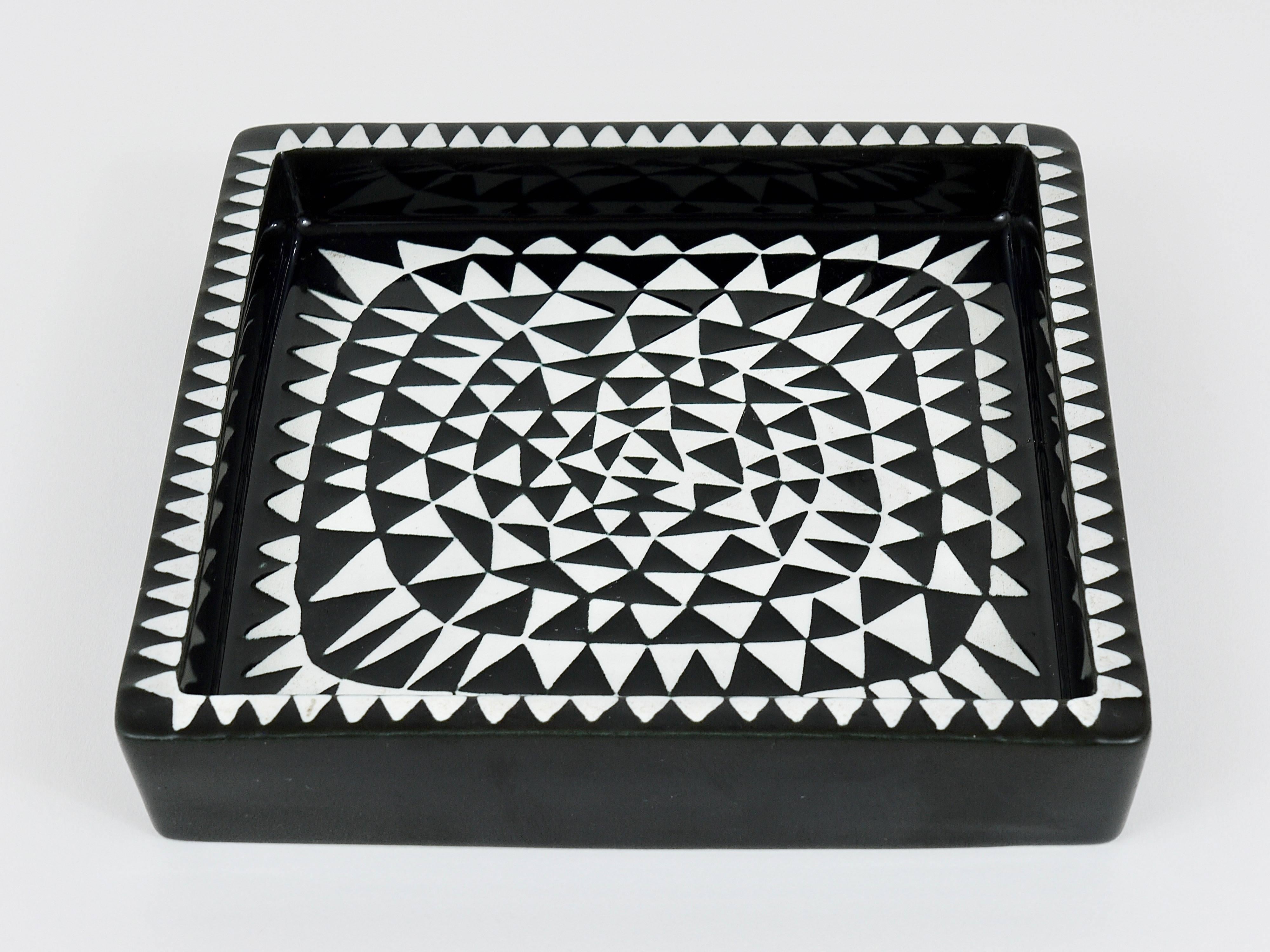 Swedish Black White Domino Ceramic Plate by Stig Lindberg for Gustavsberg Sweden, 1950s For Sale