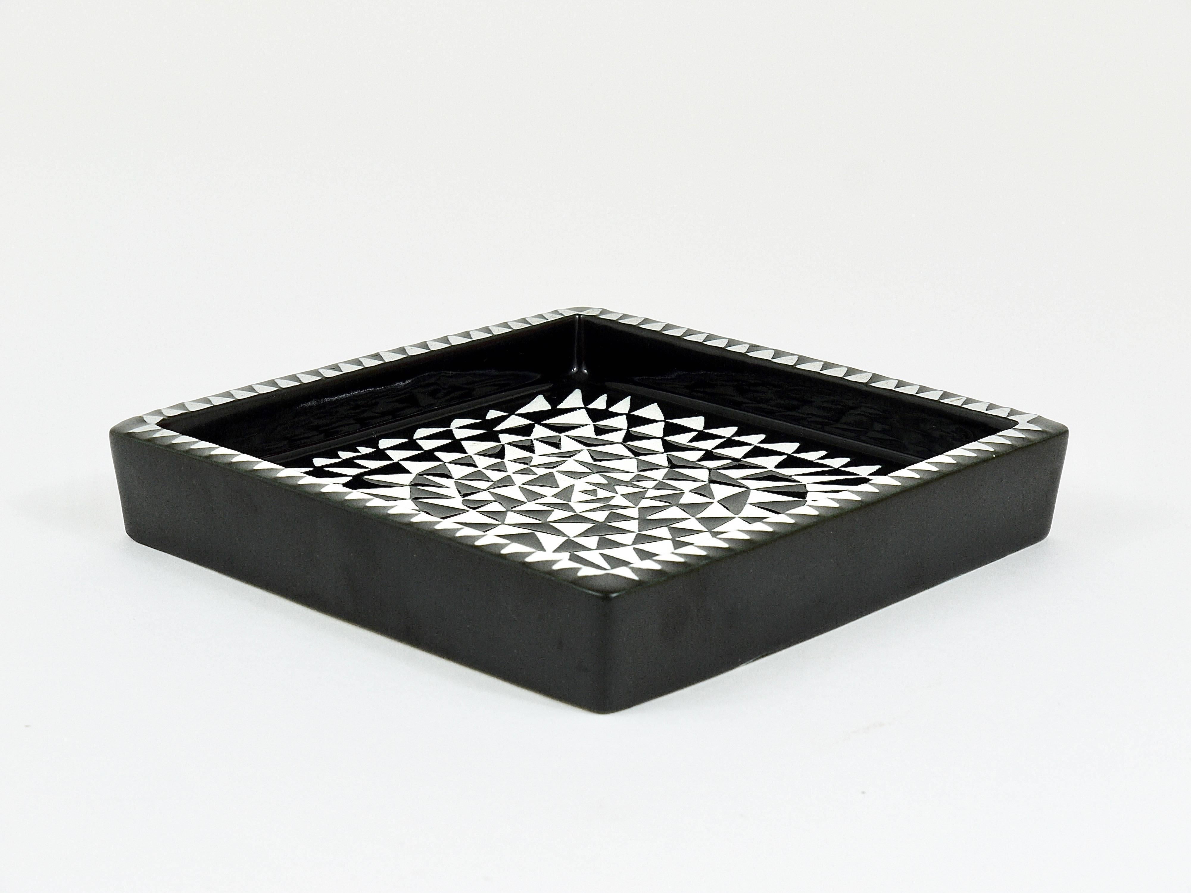 20th Century Black White Domino Ceramic Plate by Stig Lindberg for Gustavsberg Sweden, 1950s For Sale