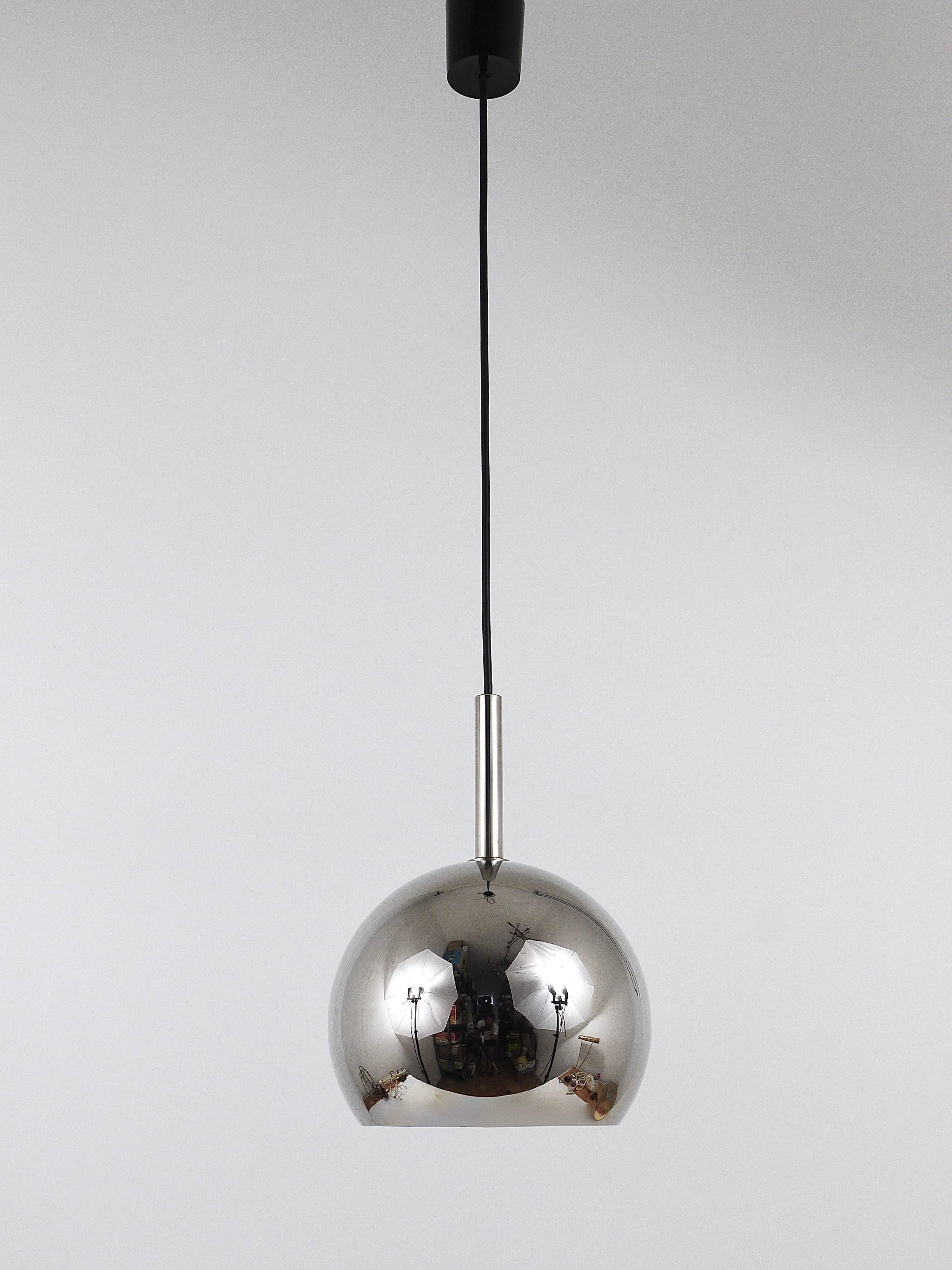 Mid-Century Modern Up to Three Identical Chromed Globe Pendant Lamps, Germany, 1970s