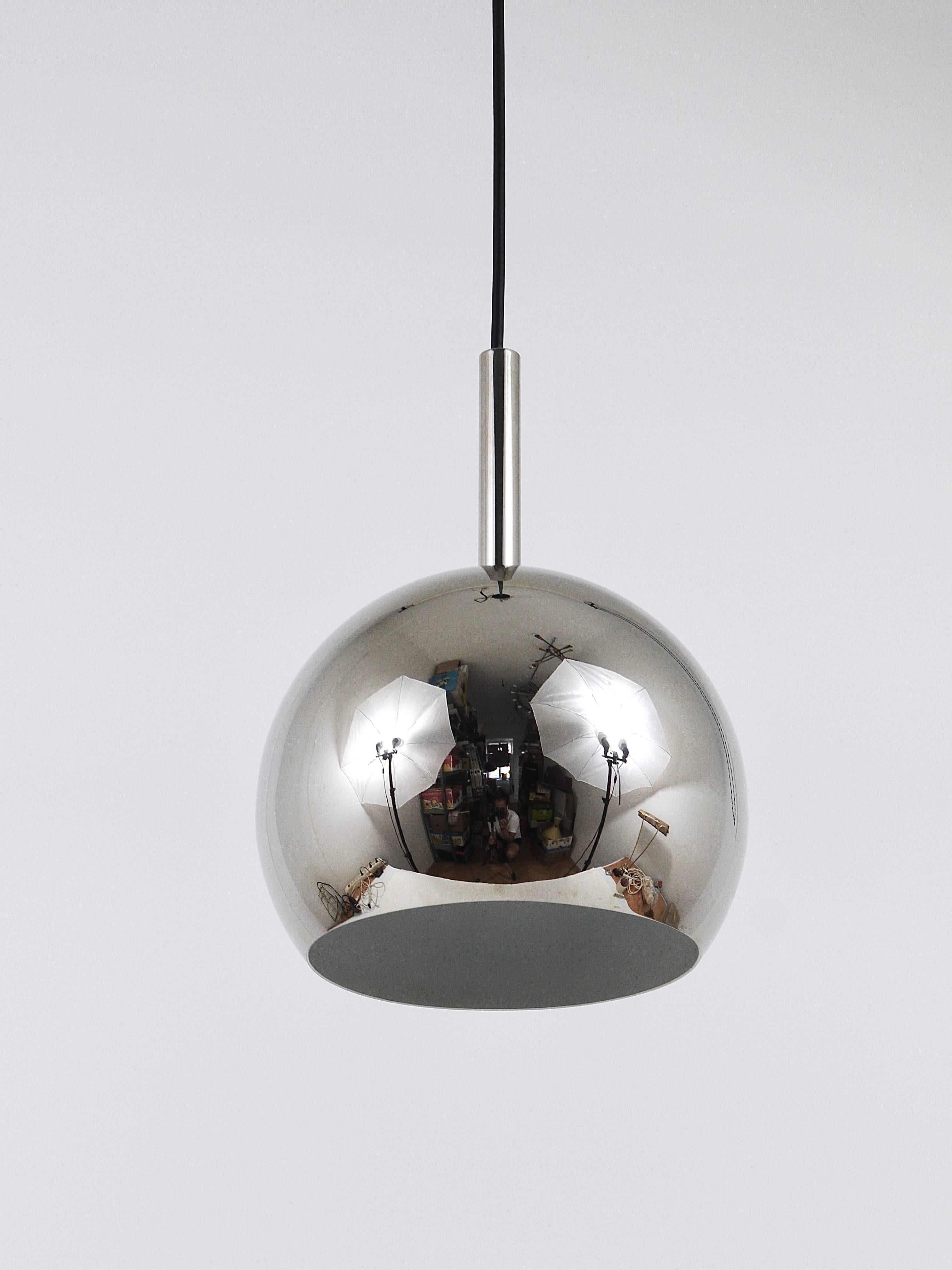 Up to Three Identical Chromed Globe Pendant Lamps, Germany, 1970s In Excellent Condition In Vienna, AT