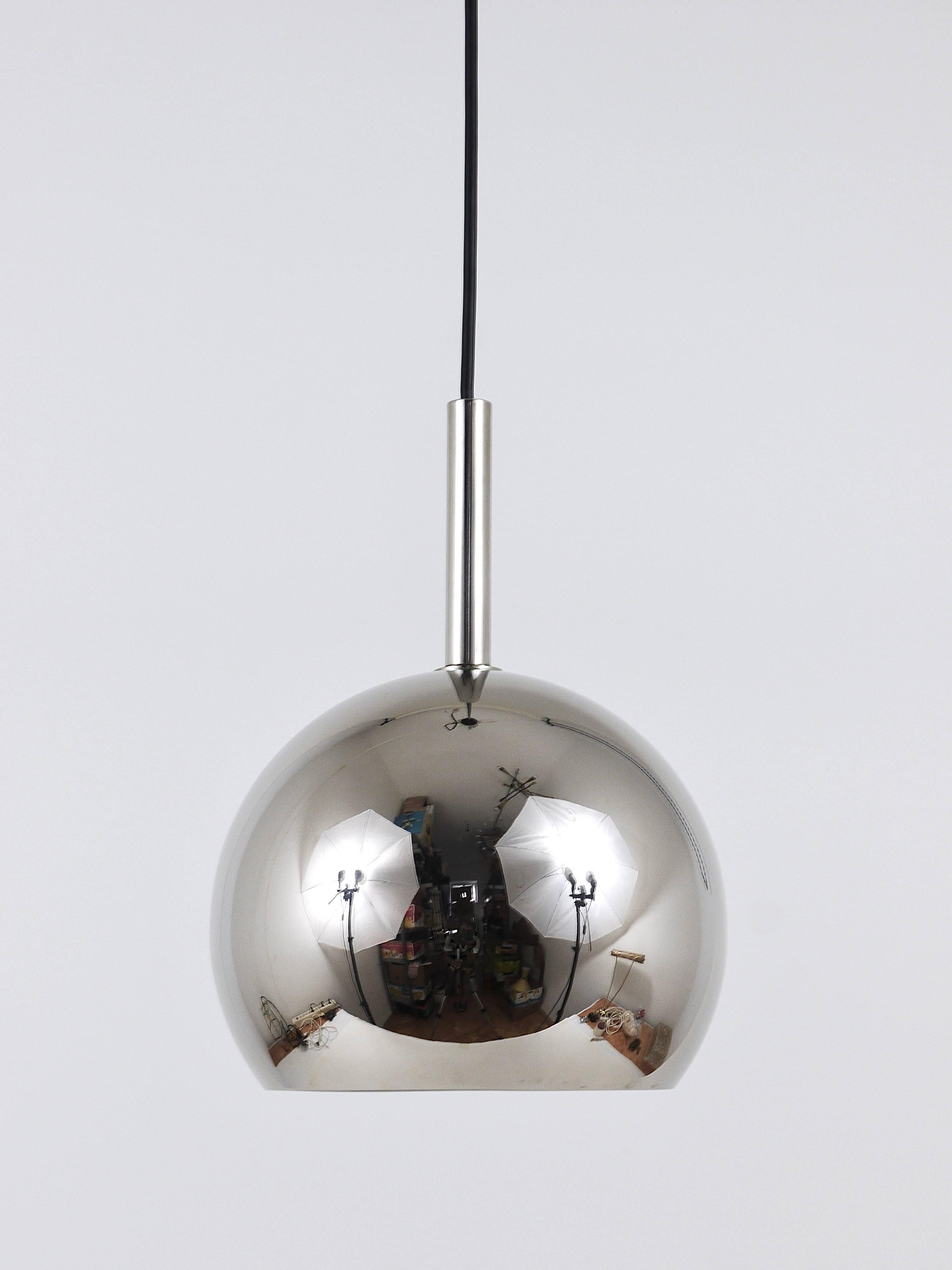 20th Century Up to Three Identical Chromed Globe Pendant Lamps, Germany, 1970s