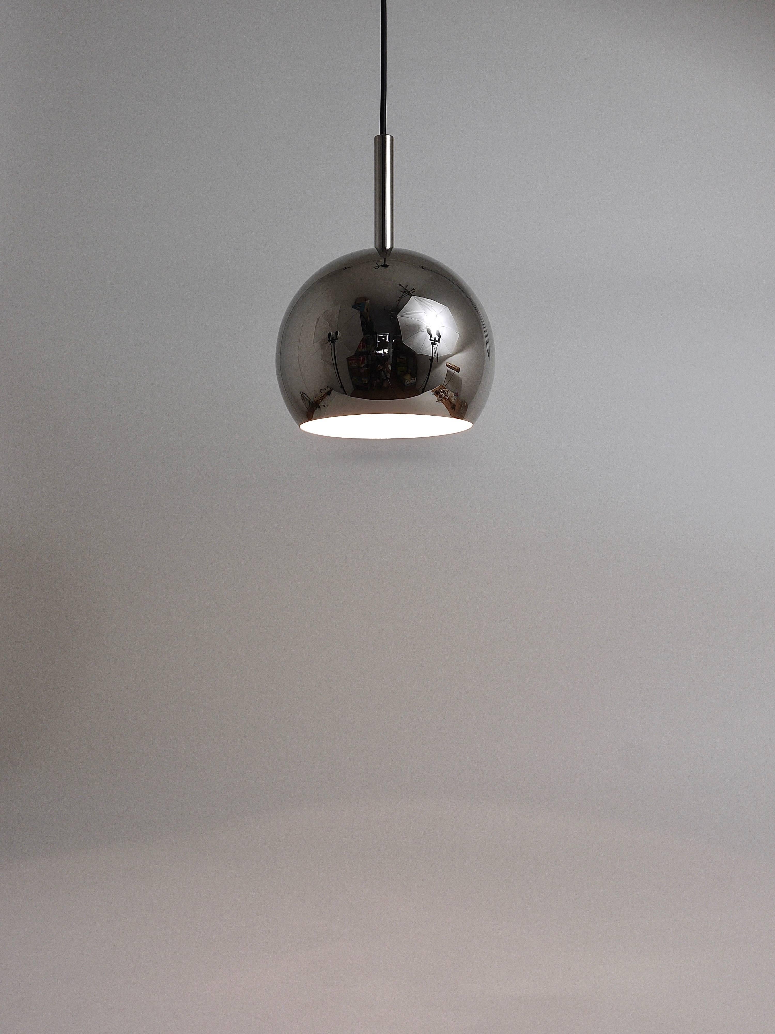 Metal Up to Three Identical Chromed Globe Pendant Lamps, Germany, 1970s