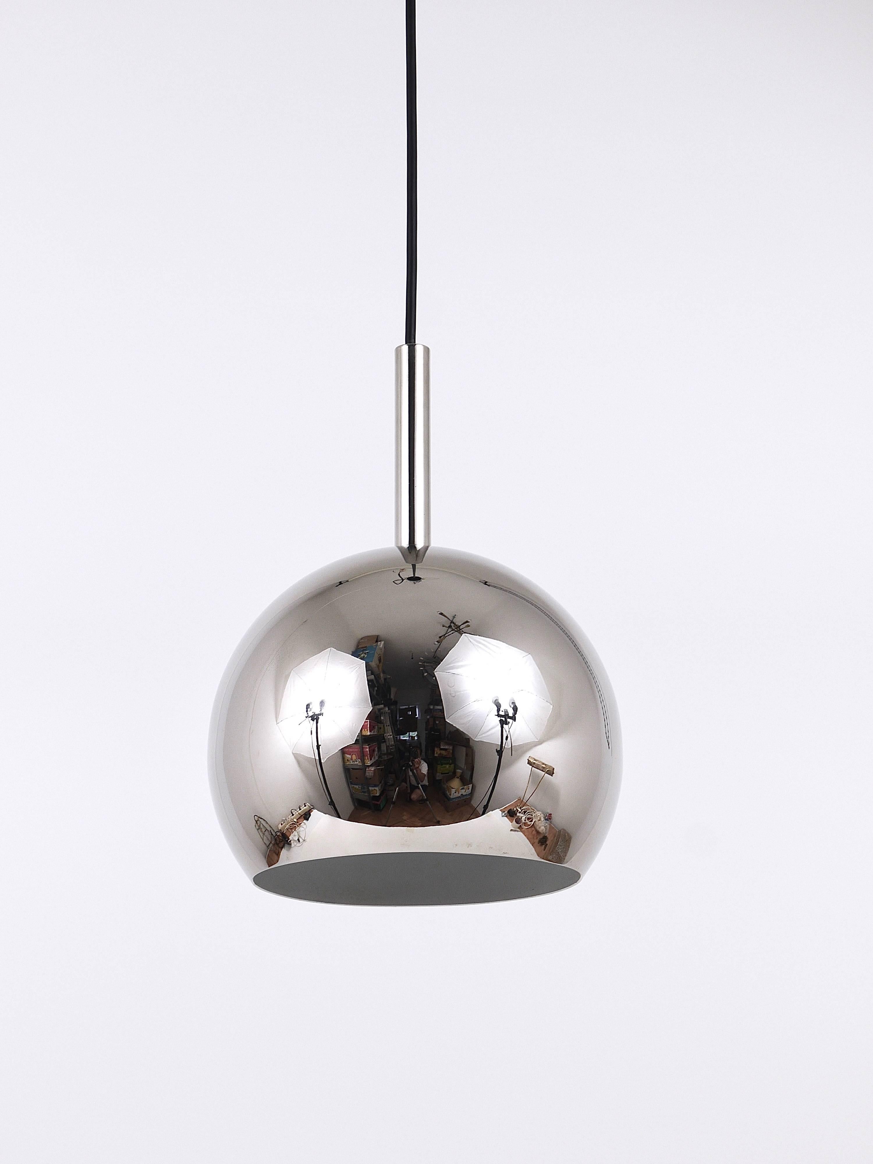 Up to Three Identical Chromed Globe Pendant Lamps, Germany, 1970s 1
