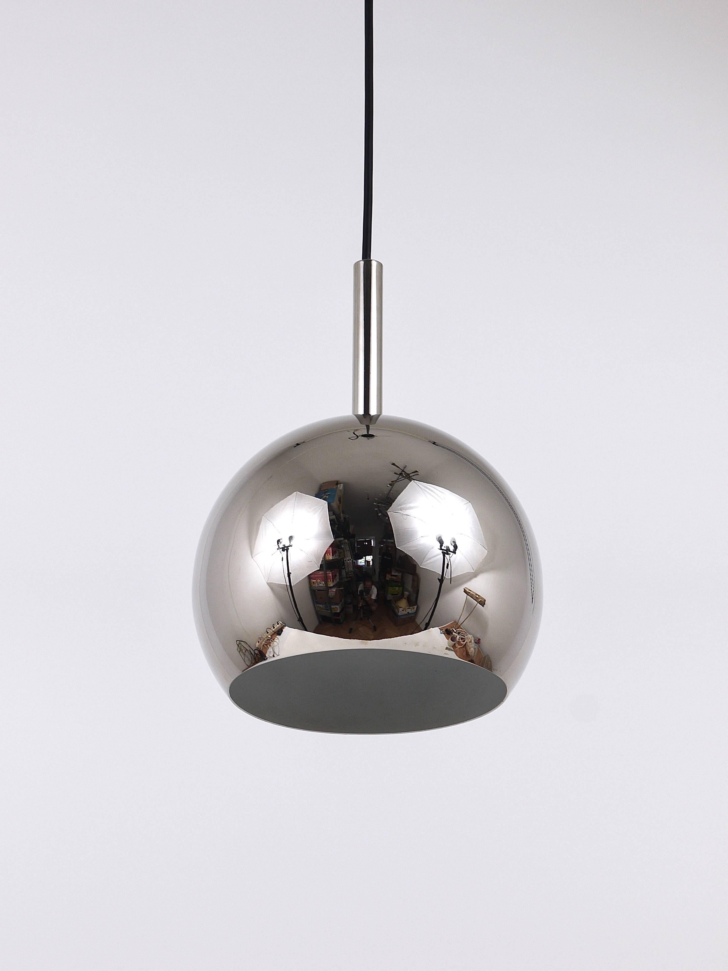 Up to Three Identical Chromed Globe Pendant Lamps, Germany, 1970s 2