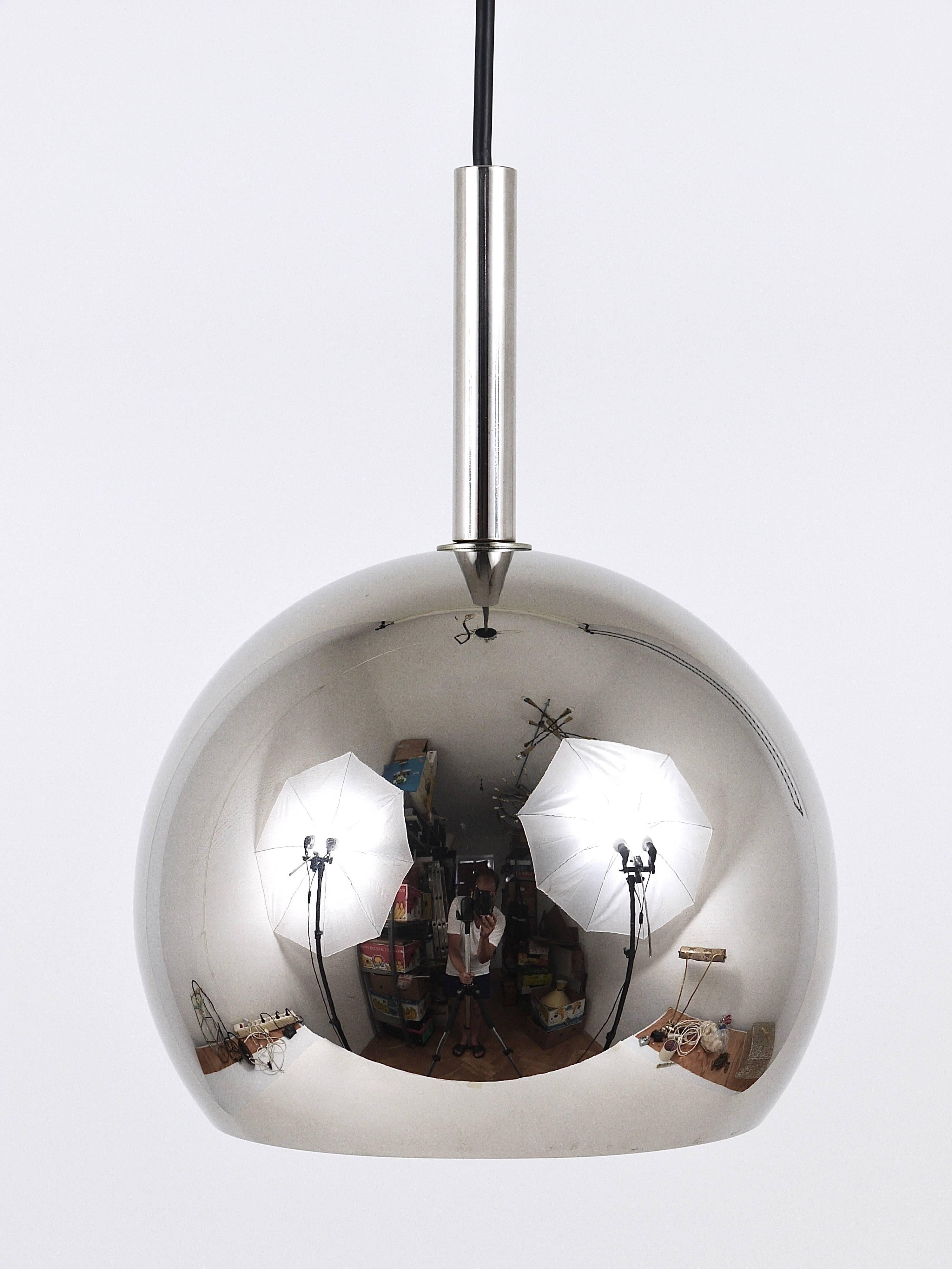 Up to Three Identical Chromed Globe Pendant Lamps, Germany, 1970s 3