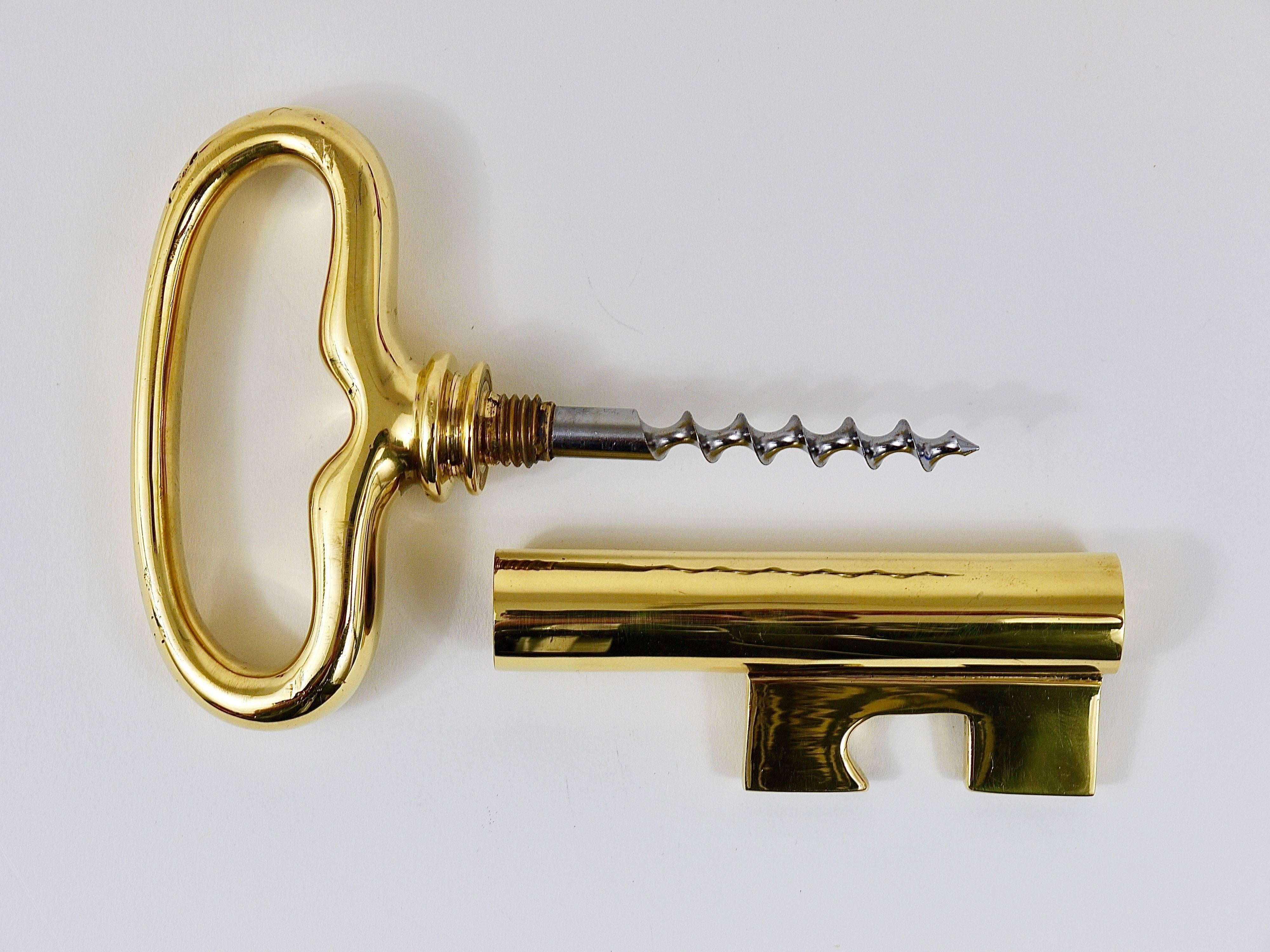 Austrian Extra Large Carl Auböck Brass Key Cork Screw, Bottle Opener, Austria, 1950s For Sale
