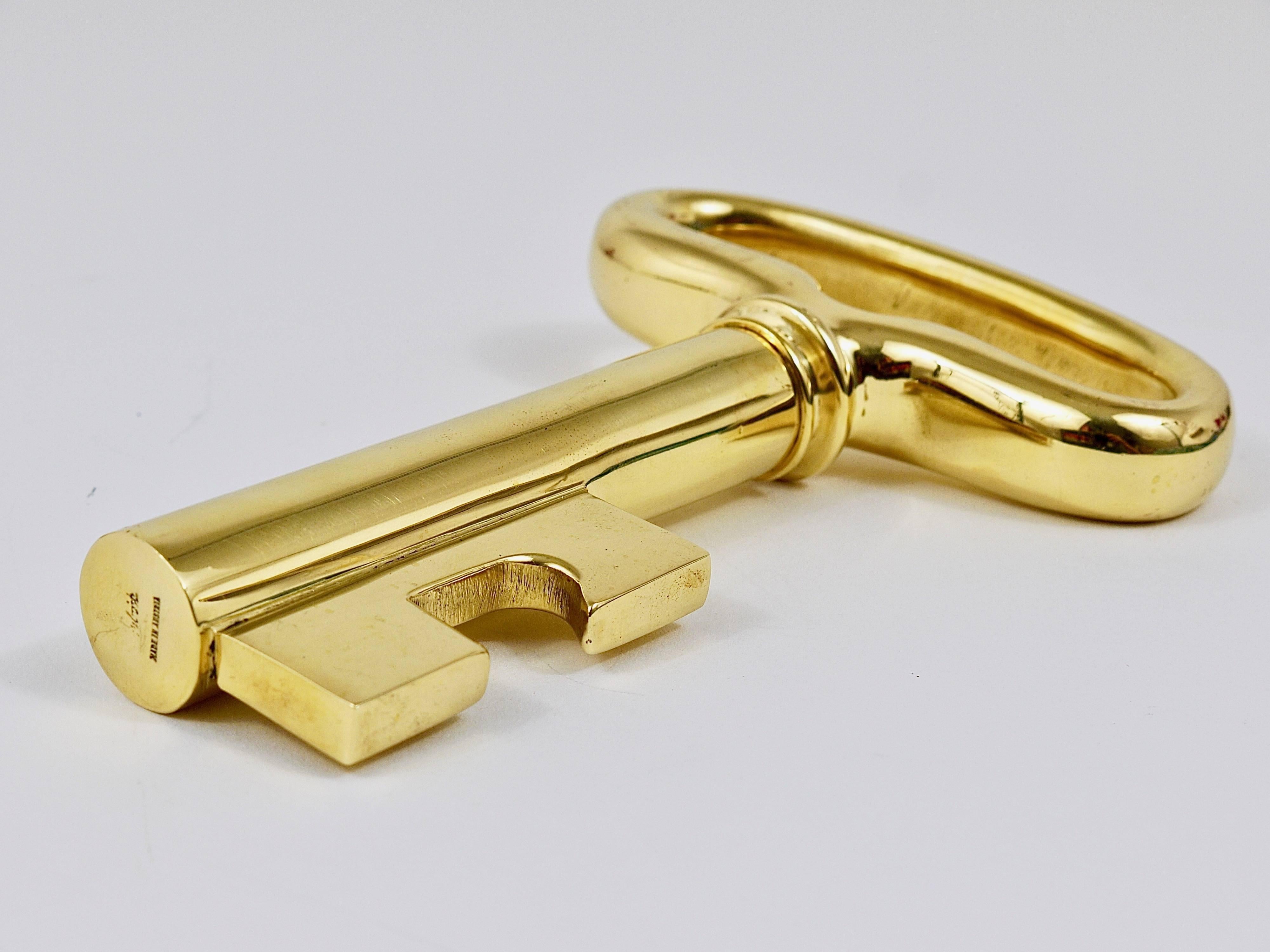 A beautiful and very large mid-century corkscrew or bottle opener in the shape of a key, model no. 3687. This is the largest model available, measuring 6 inches in length. Designed and manufactured in the 1950s by Carl Auböck in Austria, this