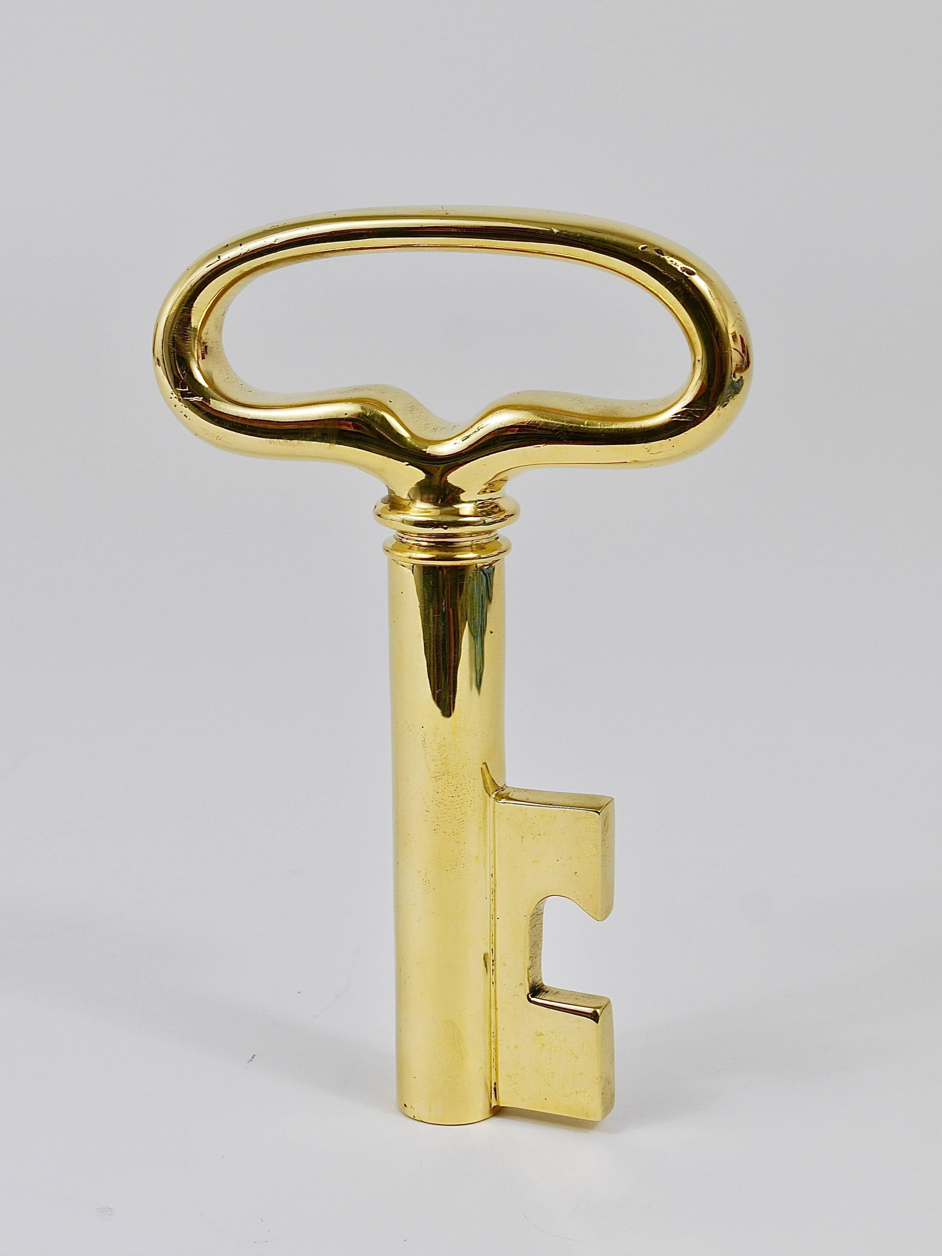 20th Century Extra Large Carl Auböck Brass Key Cork Screw, Bottle Opener, Austria, 1950s For Sale
