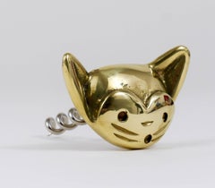 Walter Bosse Cat Brass Cork Screw Bottle Opener, Hertha Baller, Austria, 1950s