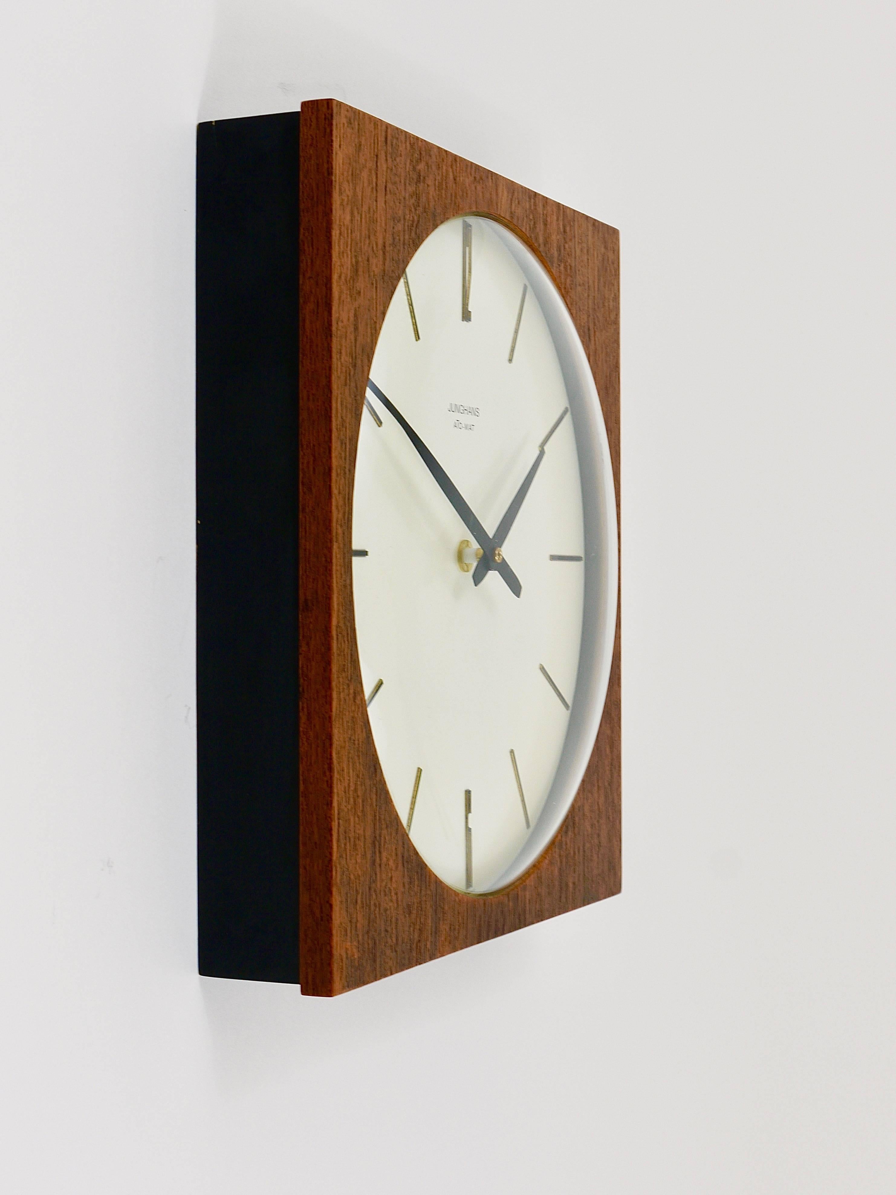 Mid-Century Modern Beautiful Mid-Century Junghans Ato-Mat Teak Wall Clock, Germany, 1950s