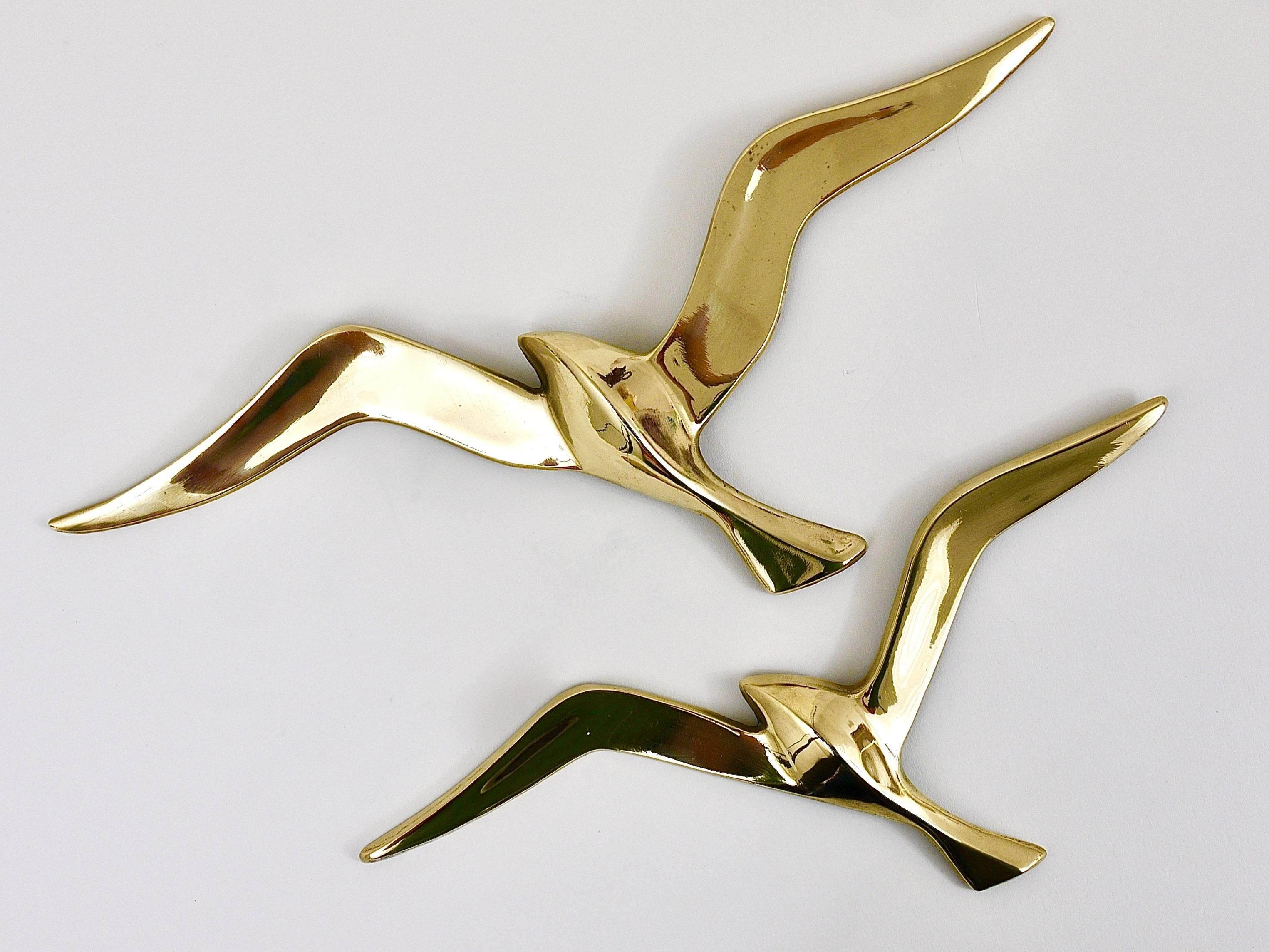 Mid-Century Modern Five Wall-Mounted Midcentury Seagull Bird Brass Sculptures, Austria, 1950s