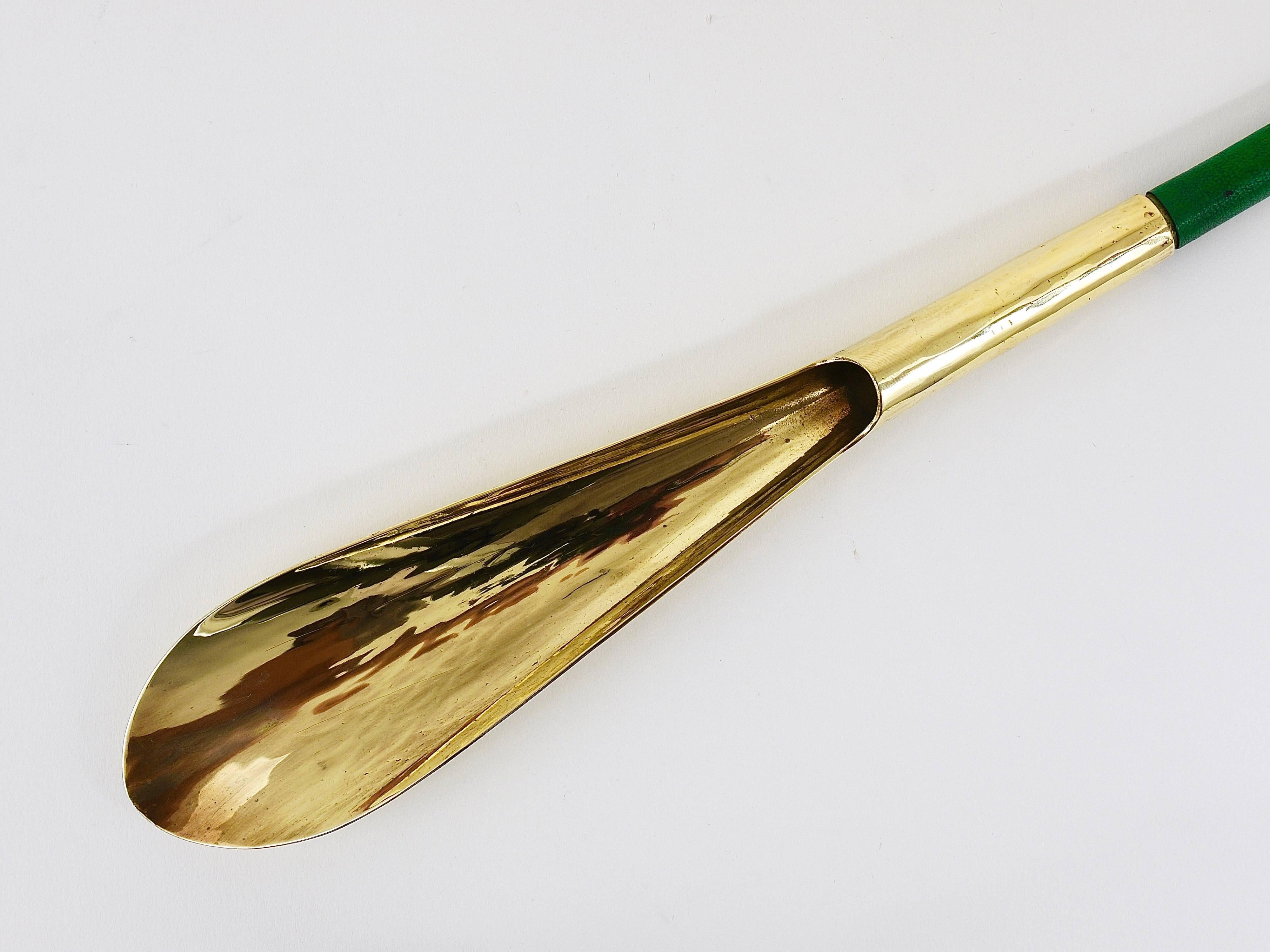 Rare Carl Auböck Brass and Green Leather Shoehorn, Shoe Horn, Austria, 1950s  In Good Condition In Vienna, AT