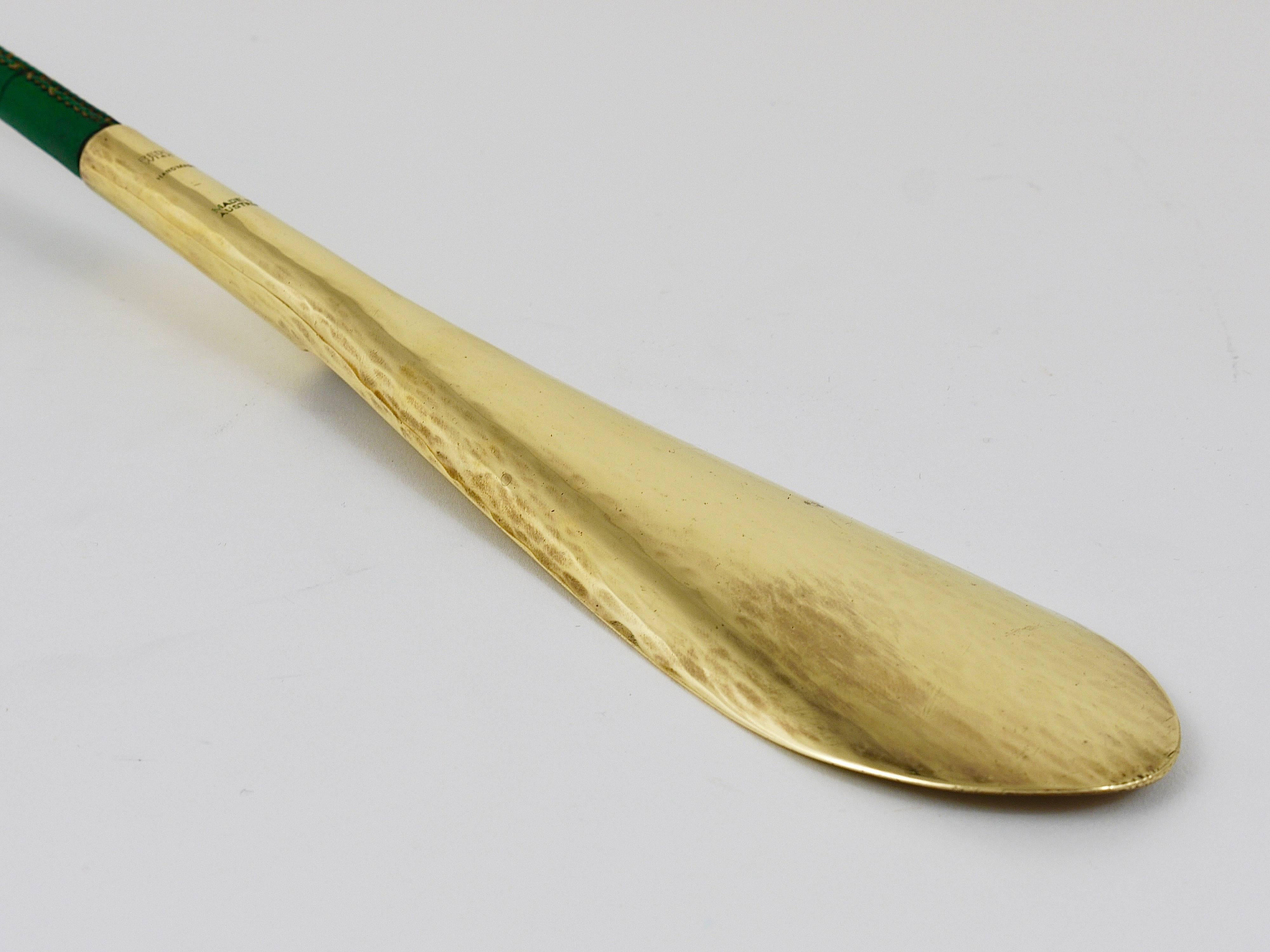 Rare Carl Auböck Brass and Green Leather Shoehorn, Shoe Horn, Austria, 1950s  1