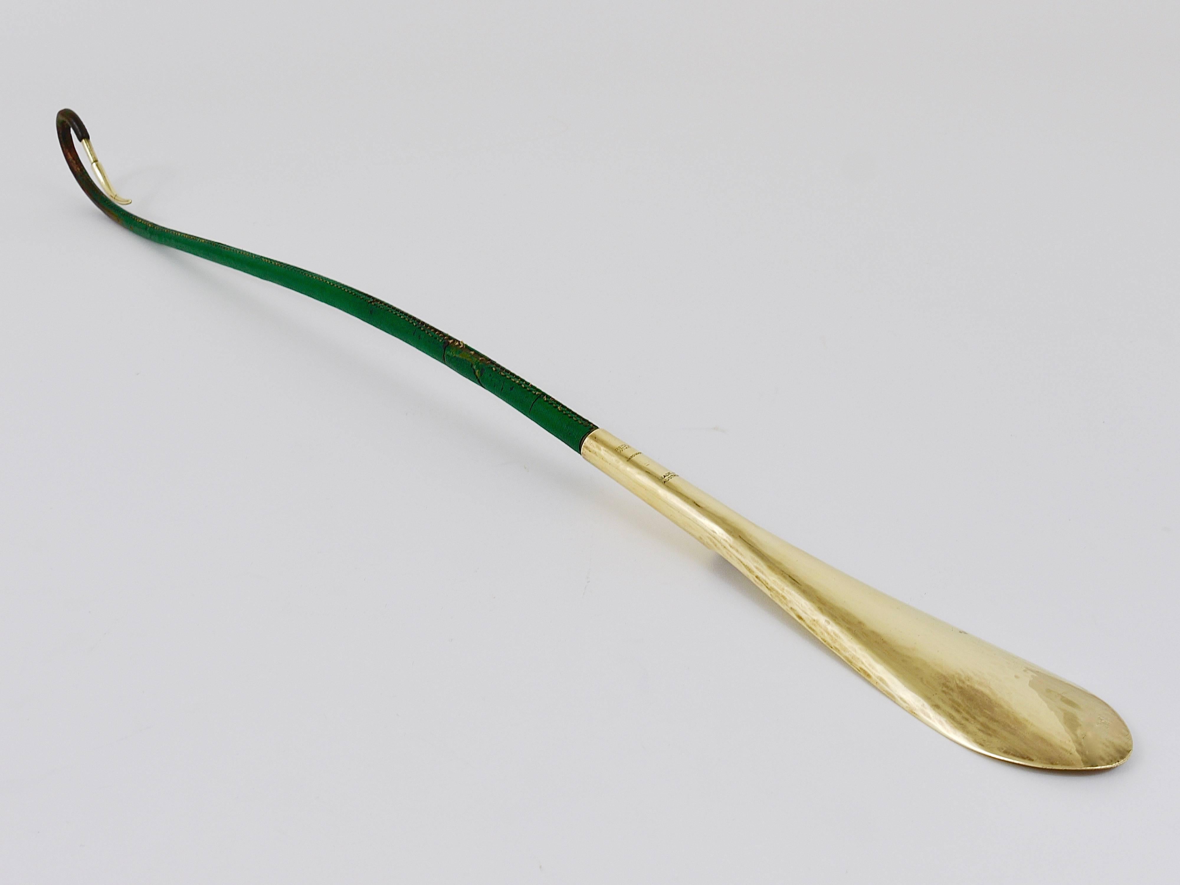 Rare Carl Auböck Brass and Green Leather Shoehorn, Shoe Horn, Austria, 1950s  2