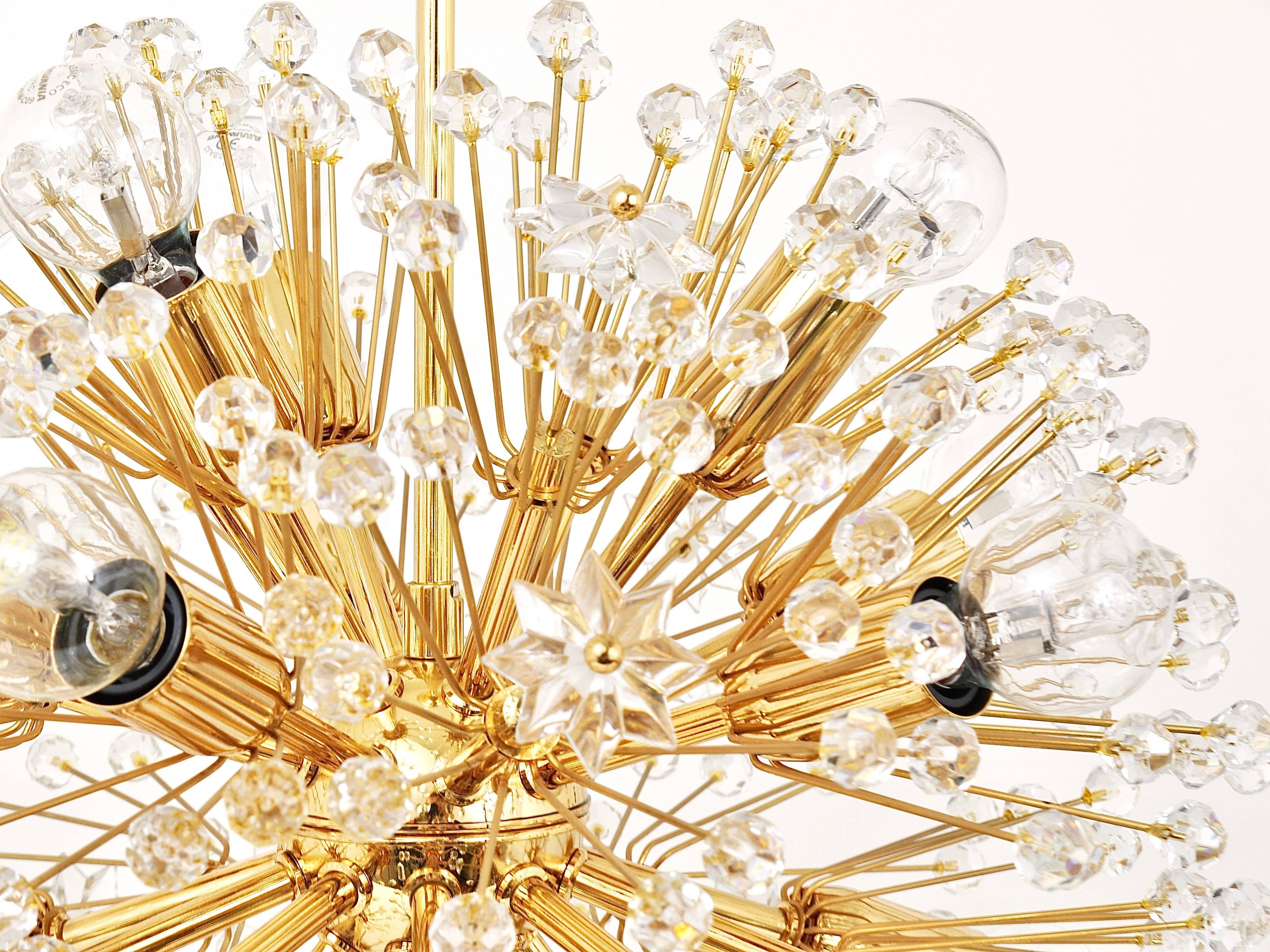Mid-Century Modern Gold-Plated Brass Blow Ball Sputnik Chandelier, Emil Stejnar Attributed, 1970