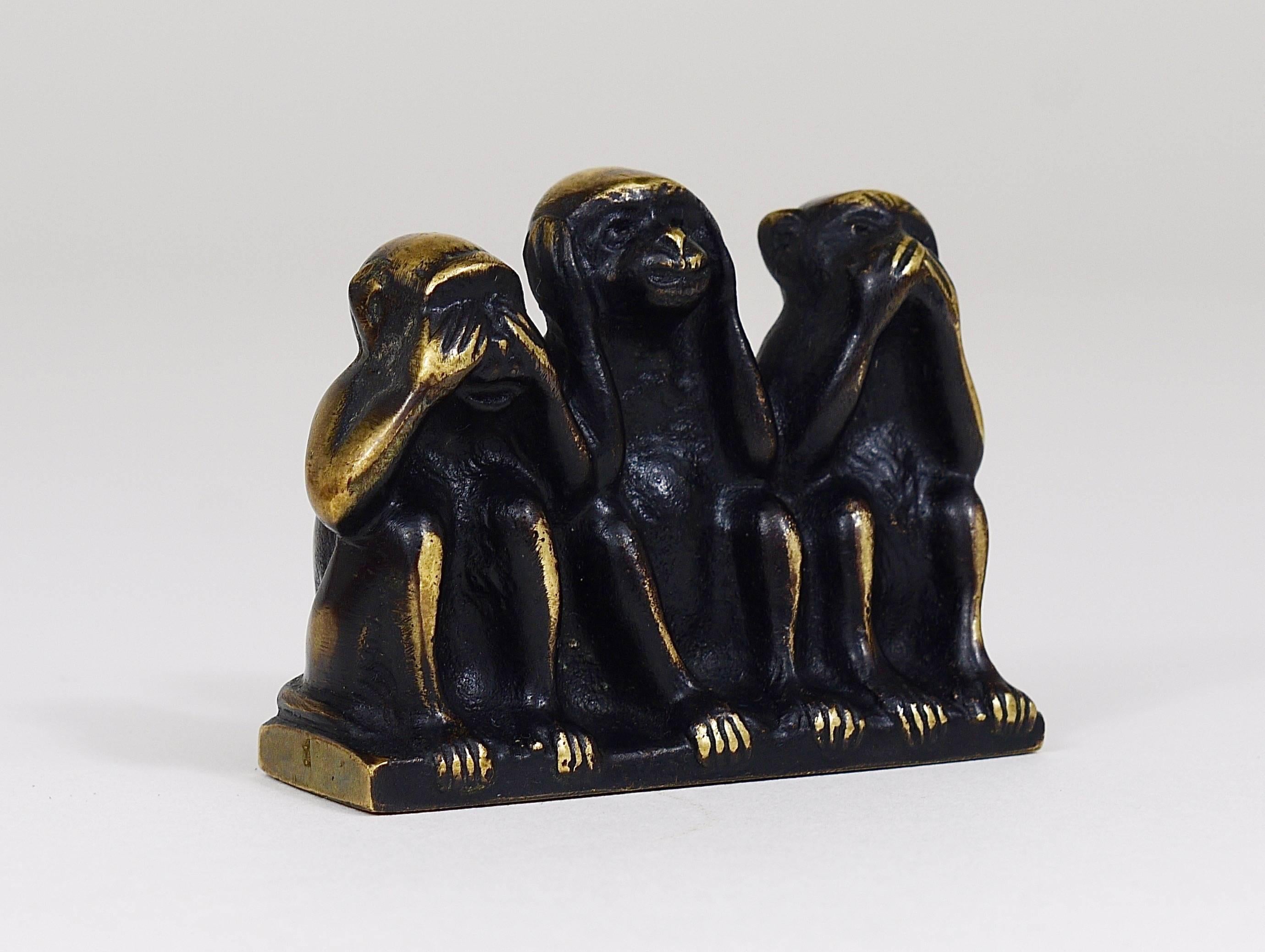 Mid-Century Modern Walter Bosse Three Wise Monkeys Brass Figurine, Hertha Baller, Austria, 1950s