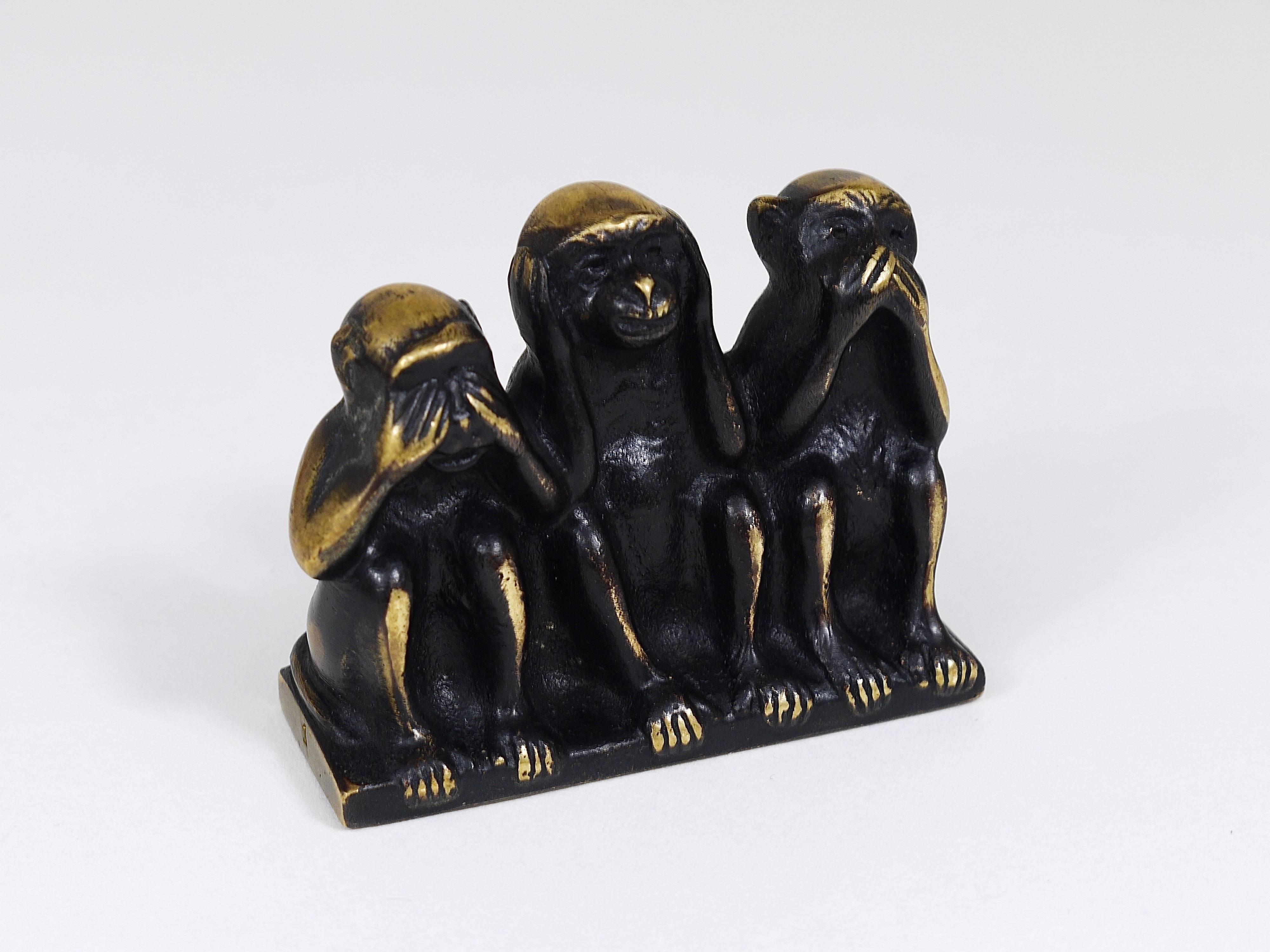 Austrian Walter Bosse Three Wise Monkeys Brass Figurine, Hertha Baller, Austria, 1950s