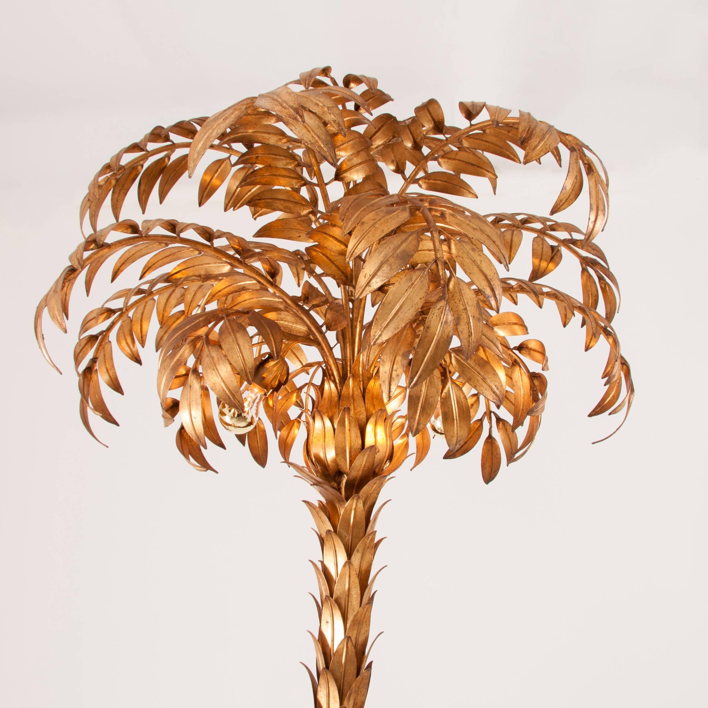 Huge Gilt Metal Double Stem Palm Tree Floor Lamp, Hans Kögl, Germany, 1970s (Hollywood Regency)