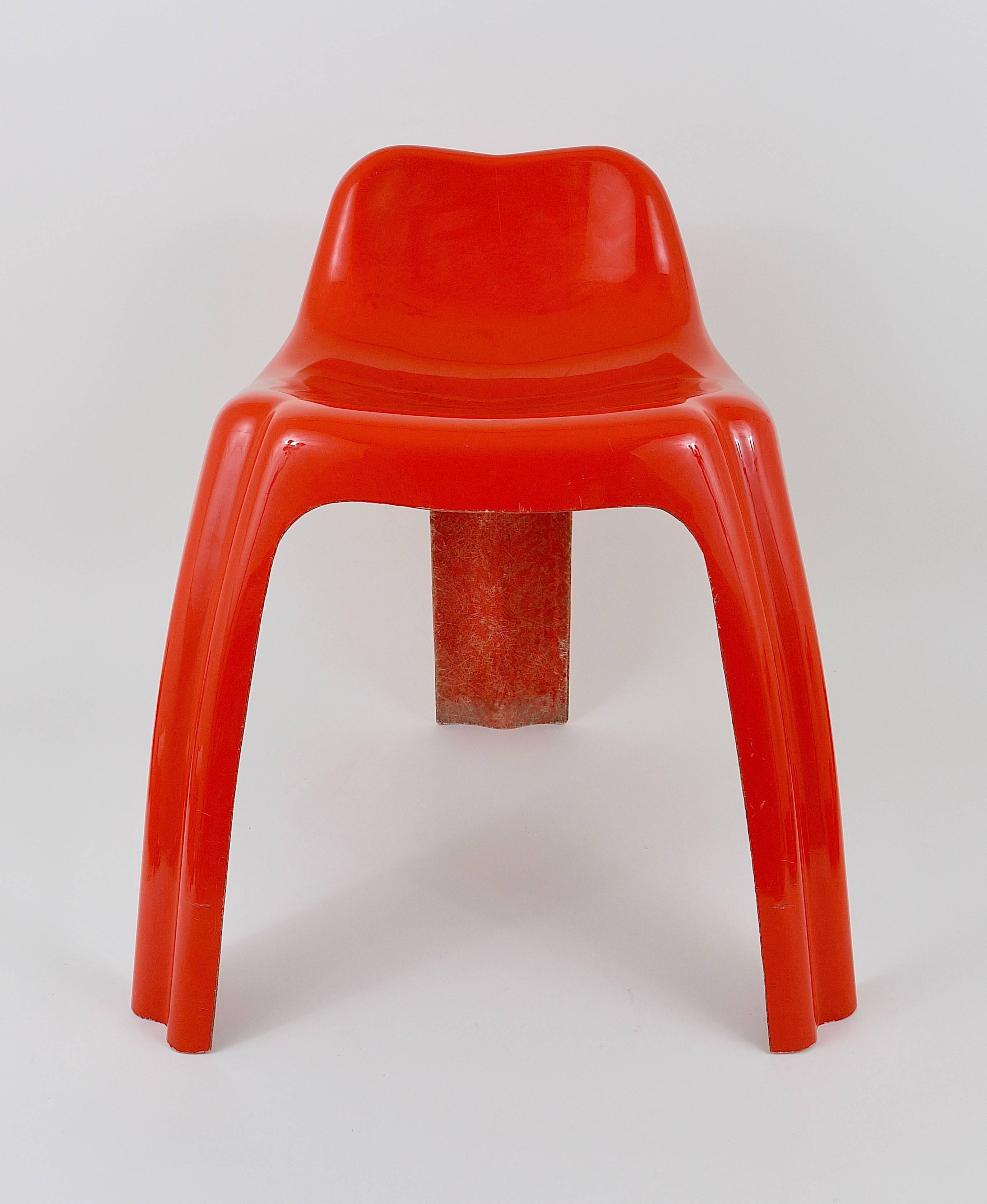 Orange Fiberglass Chair Ginger by Patrick Gingembre, Paulus, France, 1970s For Sale 1