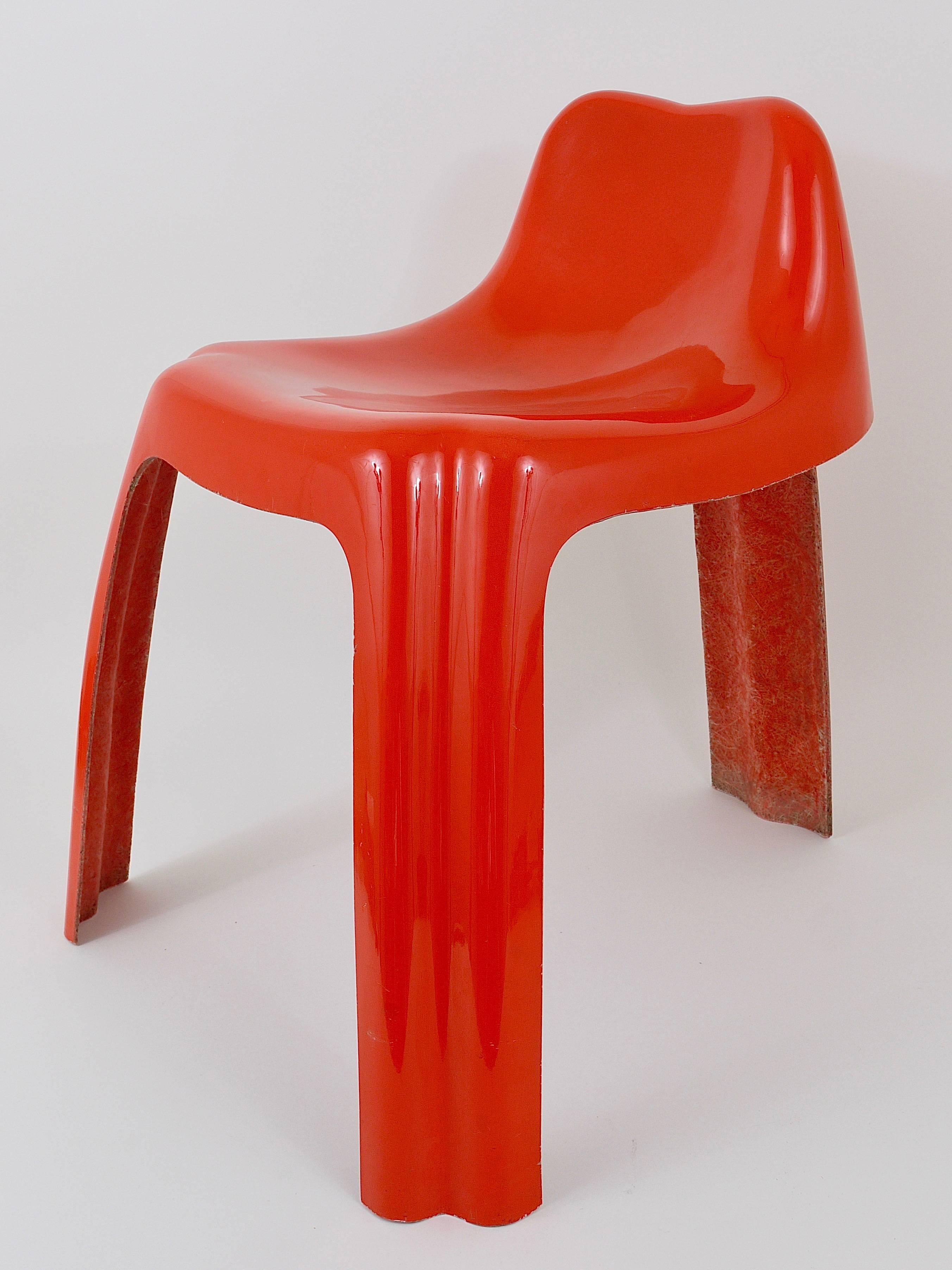 Lacquered Orange Fiberglass Chair Ginger by Patrick Gingembre, Paulus, France, 1970s For Sale