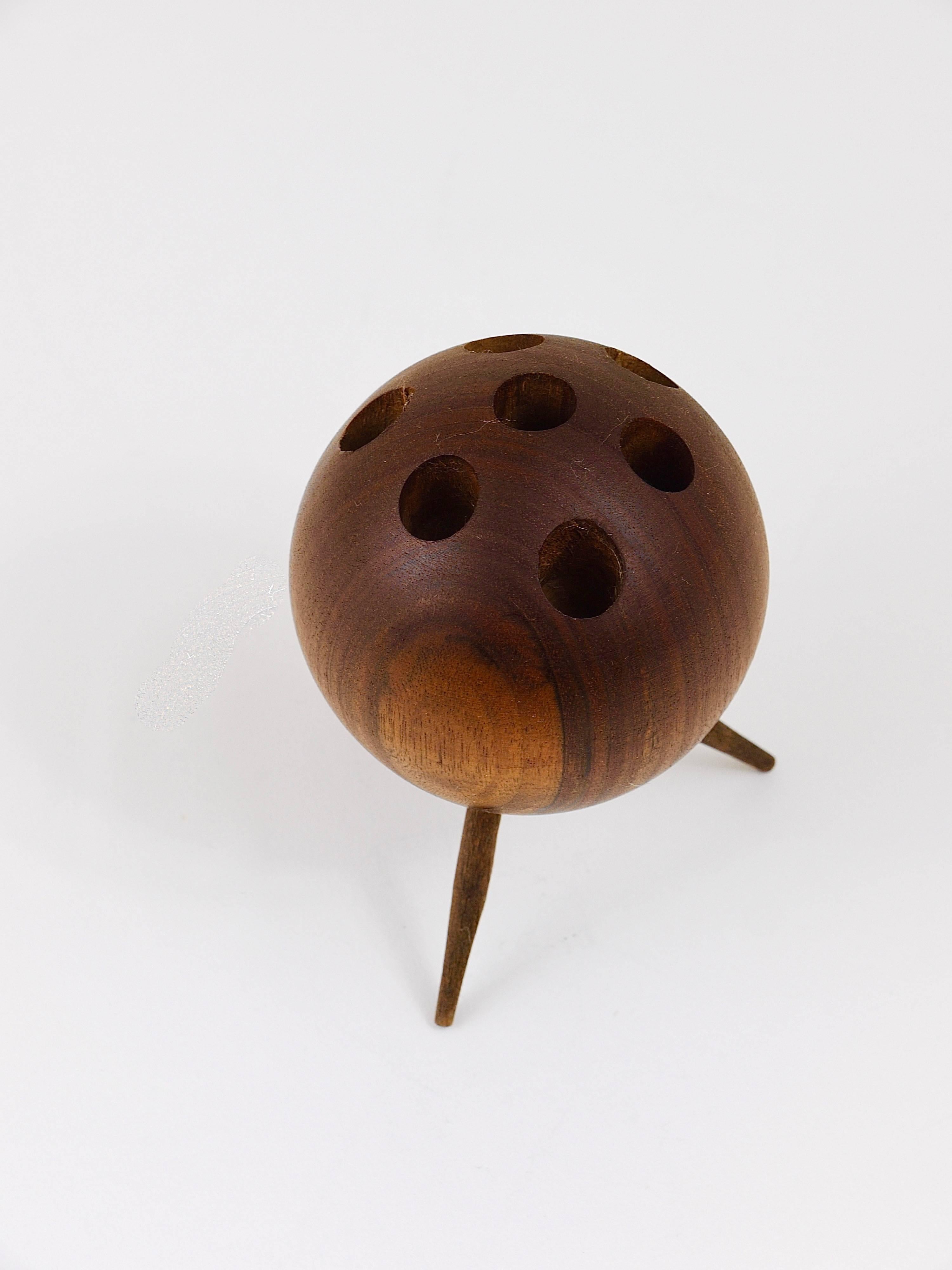 Walnut Ball Tripod Candlestick Candleholder, Austria, 1950s For Sale 2