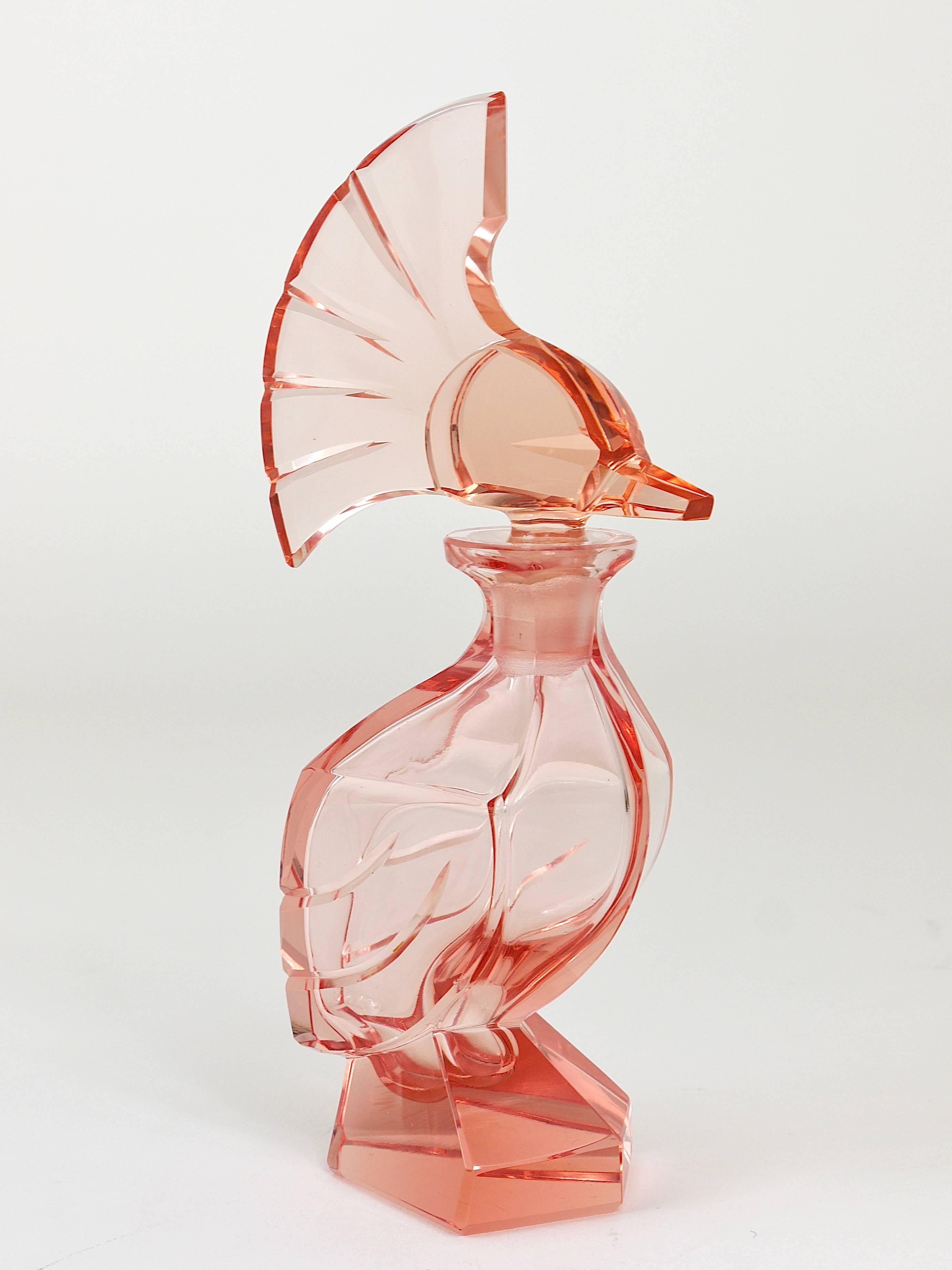 Bohemian Art Deco Ludwig Moser Crystal Glass Bird Flacon, Czechoslovakia, 1930s 3