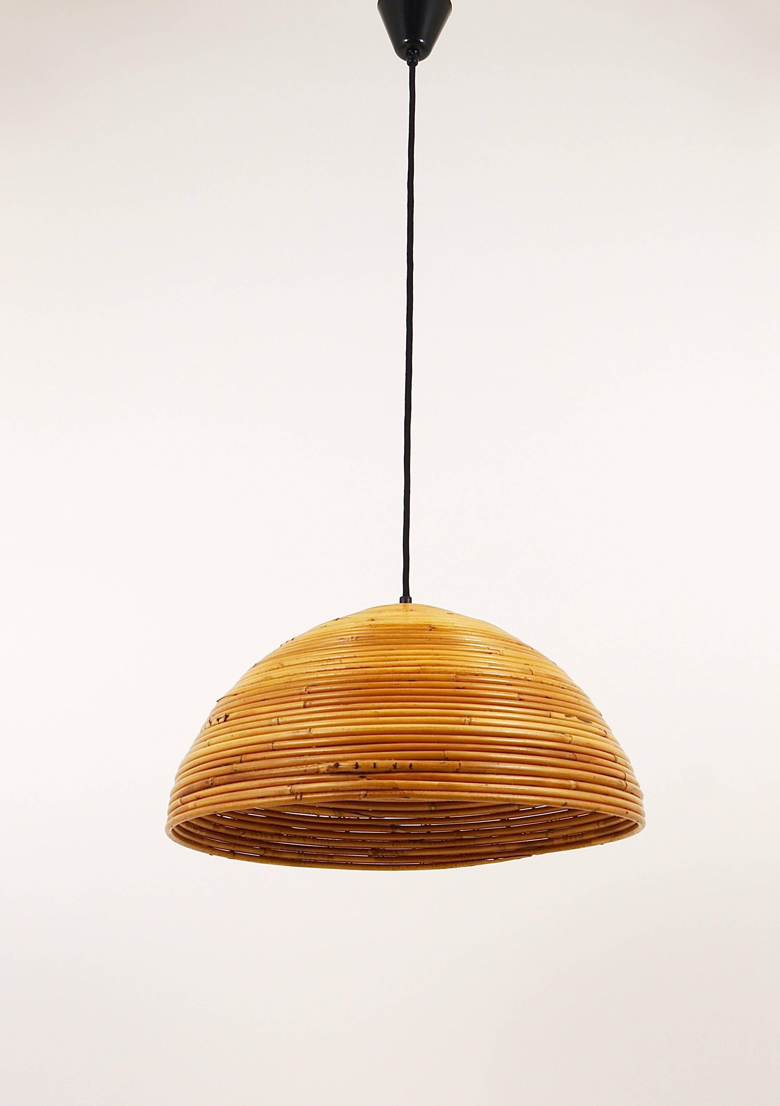 French Mid-Century Bamboo Hemispherical Pendant Light from the 1960s In Excellent Condition In Vienna, AT