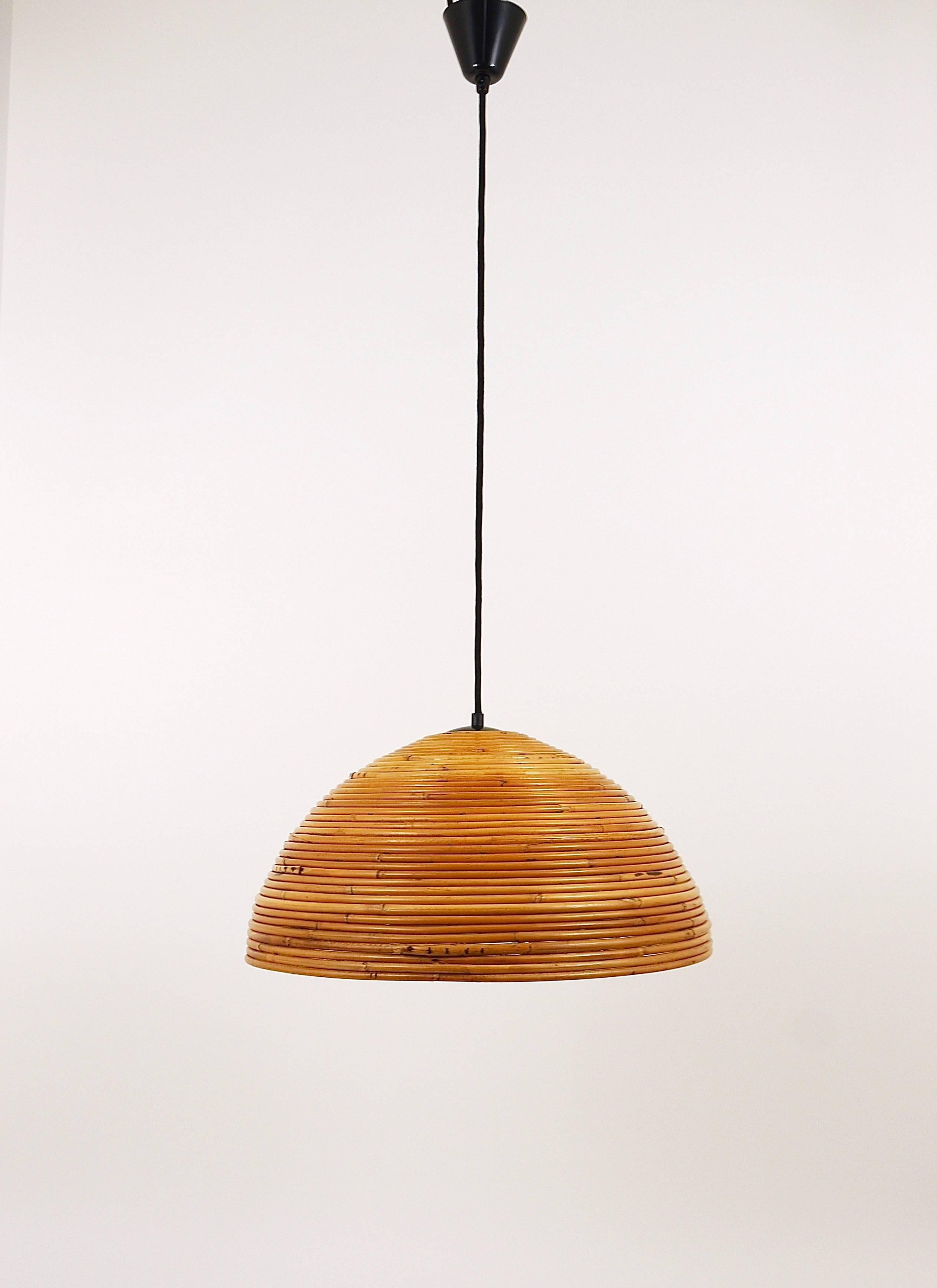 French Mid-Century Bamboo Hemispherical Pendant Light from the 1960s 2