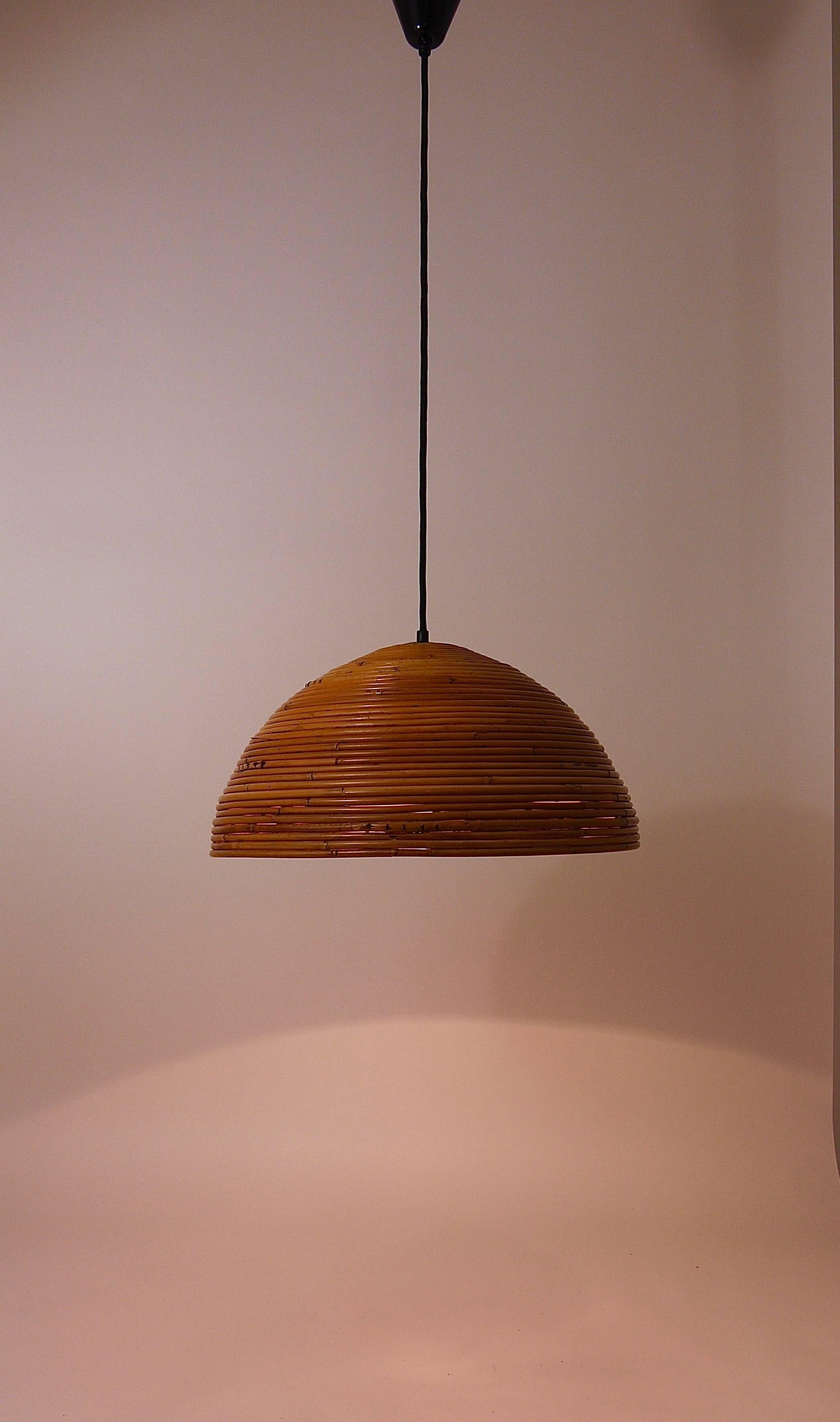French Mid-Century Bamboo Hemispherical Pendant Light from the 1960s 3