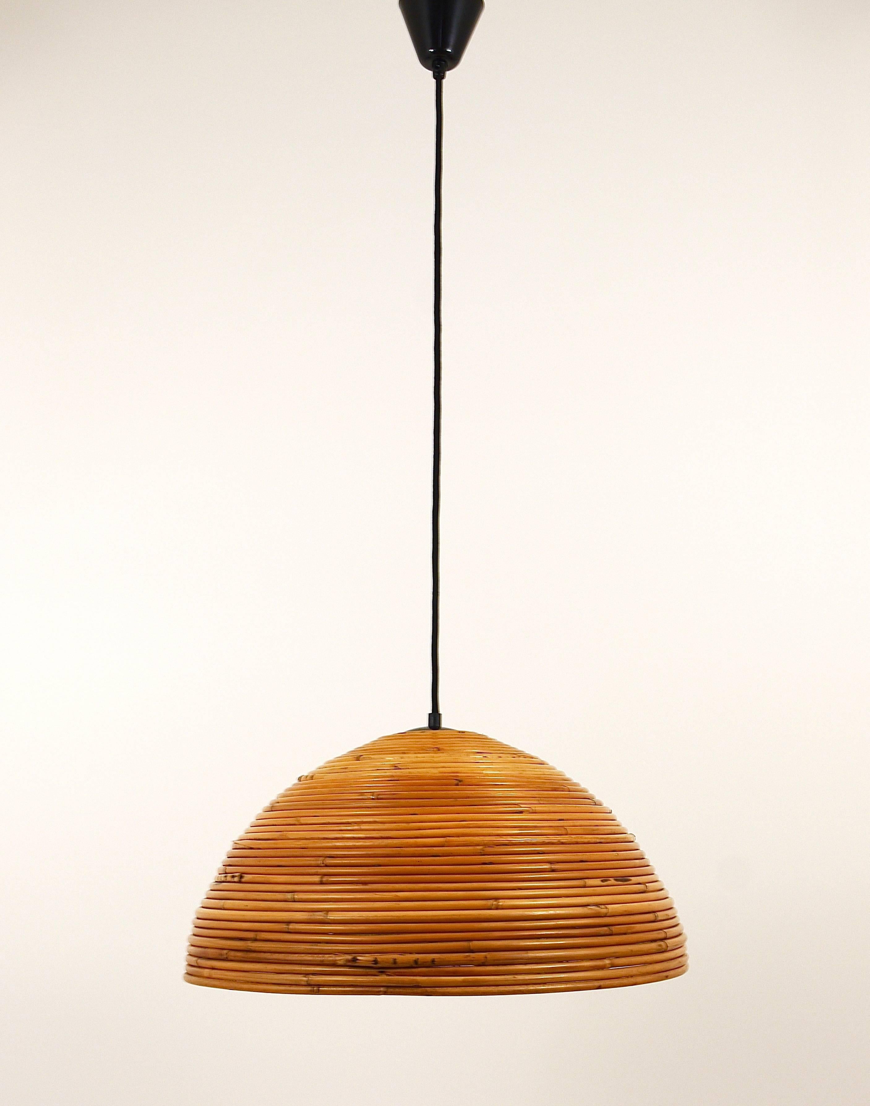 Mid-Century Modern French Mid-Century Bamboo Hemispherical Pendant Light from the 1960s