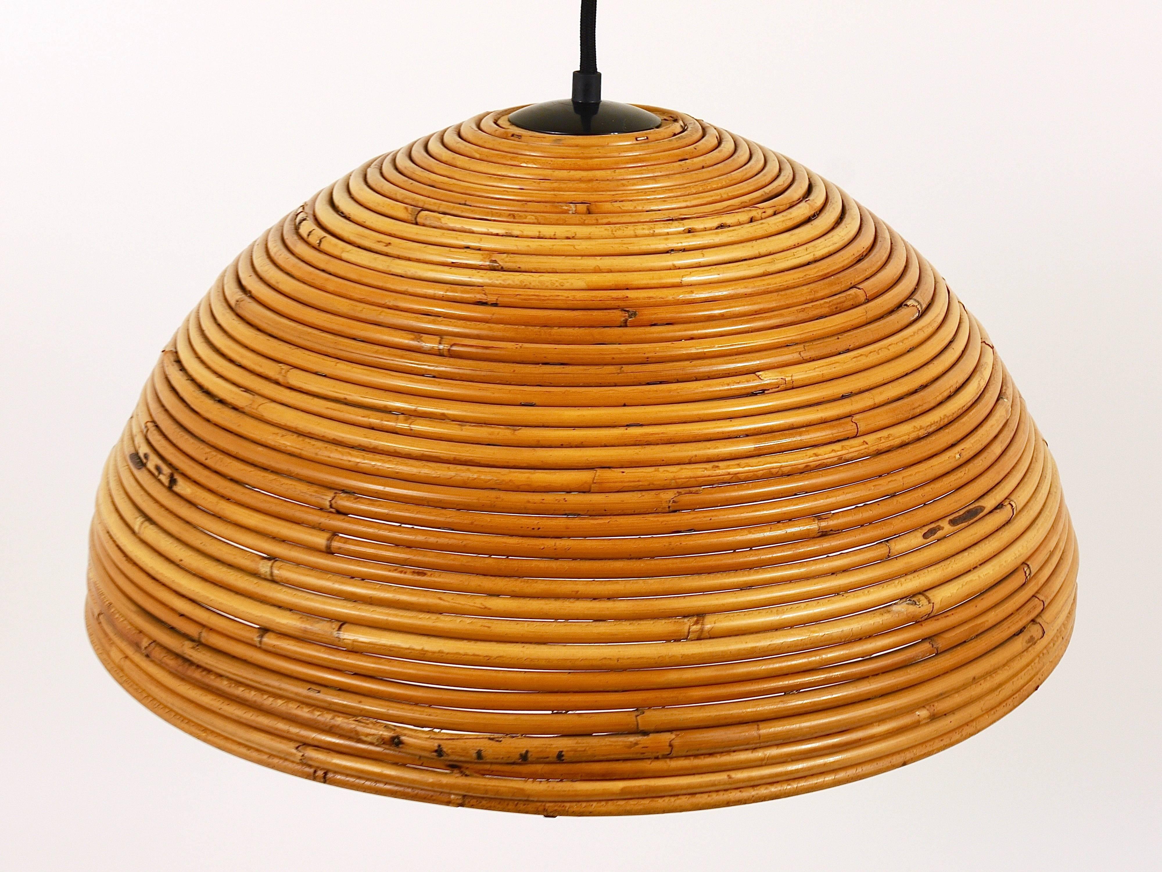 French Mid-Century Bamboo Hemispherical Pendant Light from the 1960s 1