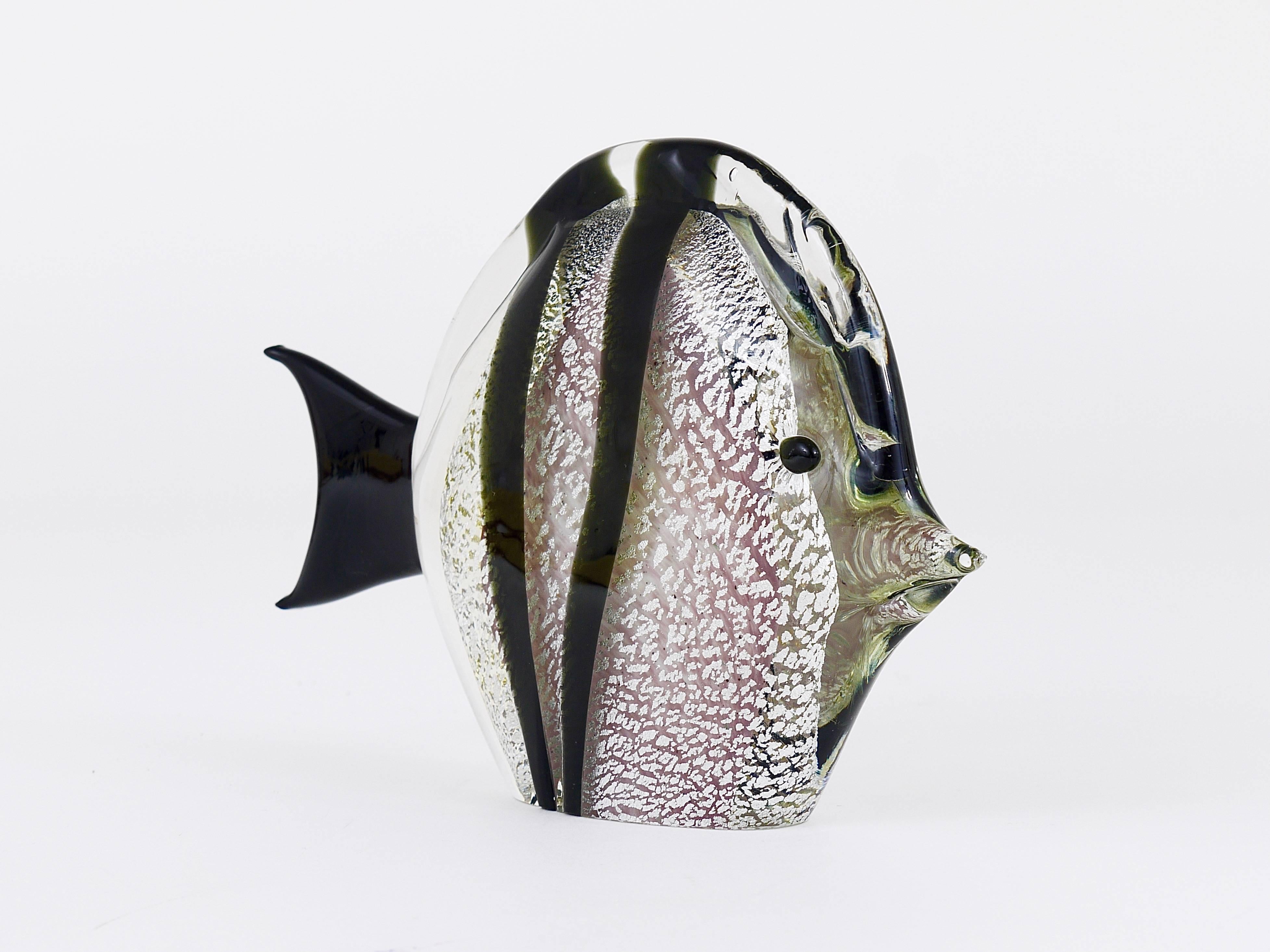 Mid-Century Modern Signed Mario Badioli Handblown Murano Glass Fish Sculpture, Italy, 1970s