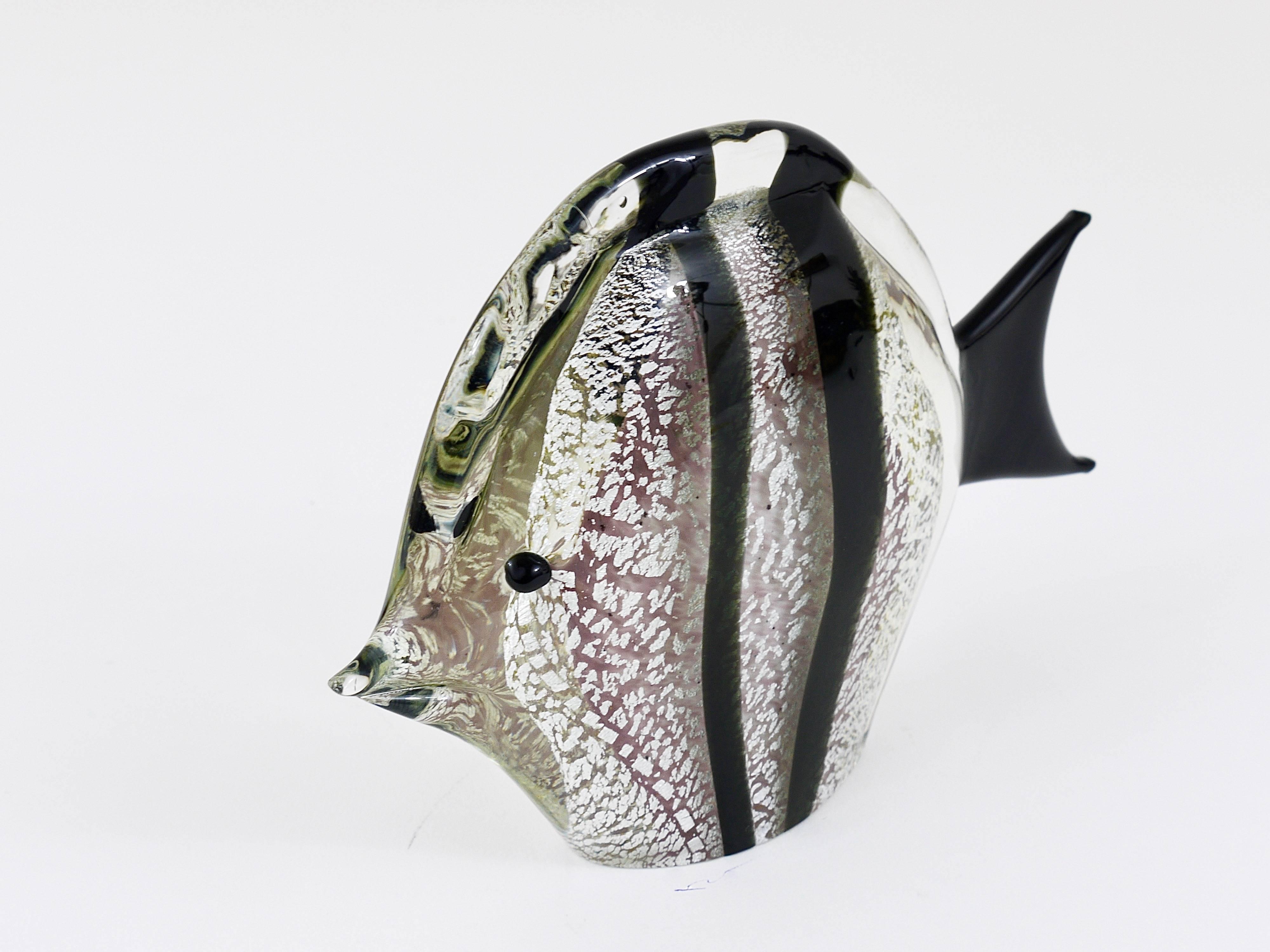Art Glass Signed Mario Badioli Handblown Murano Glass Fish Sculpture, Italy, 1970s