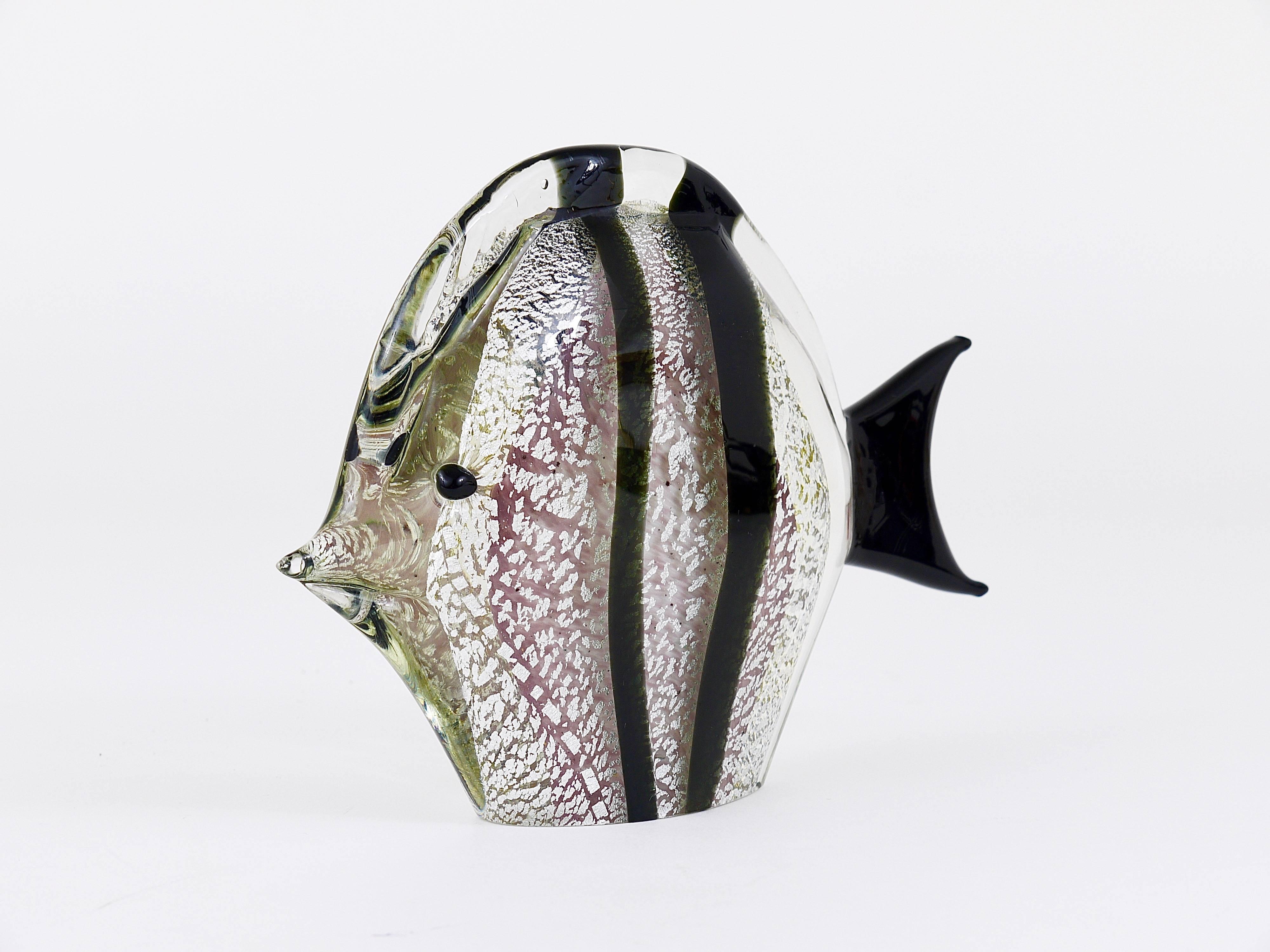 Italian Signed Mario Badioli Handblown Murano Glass Fish Sculpture, Italy, 1970s