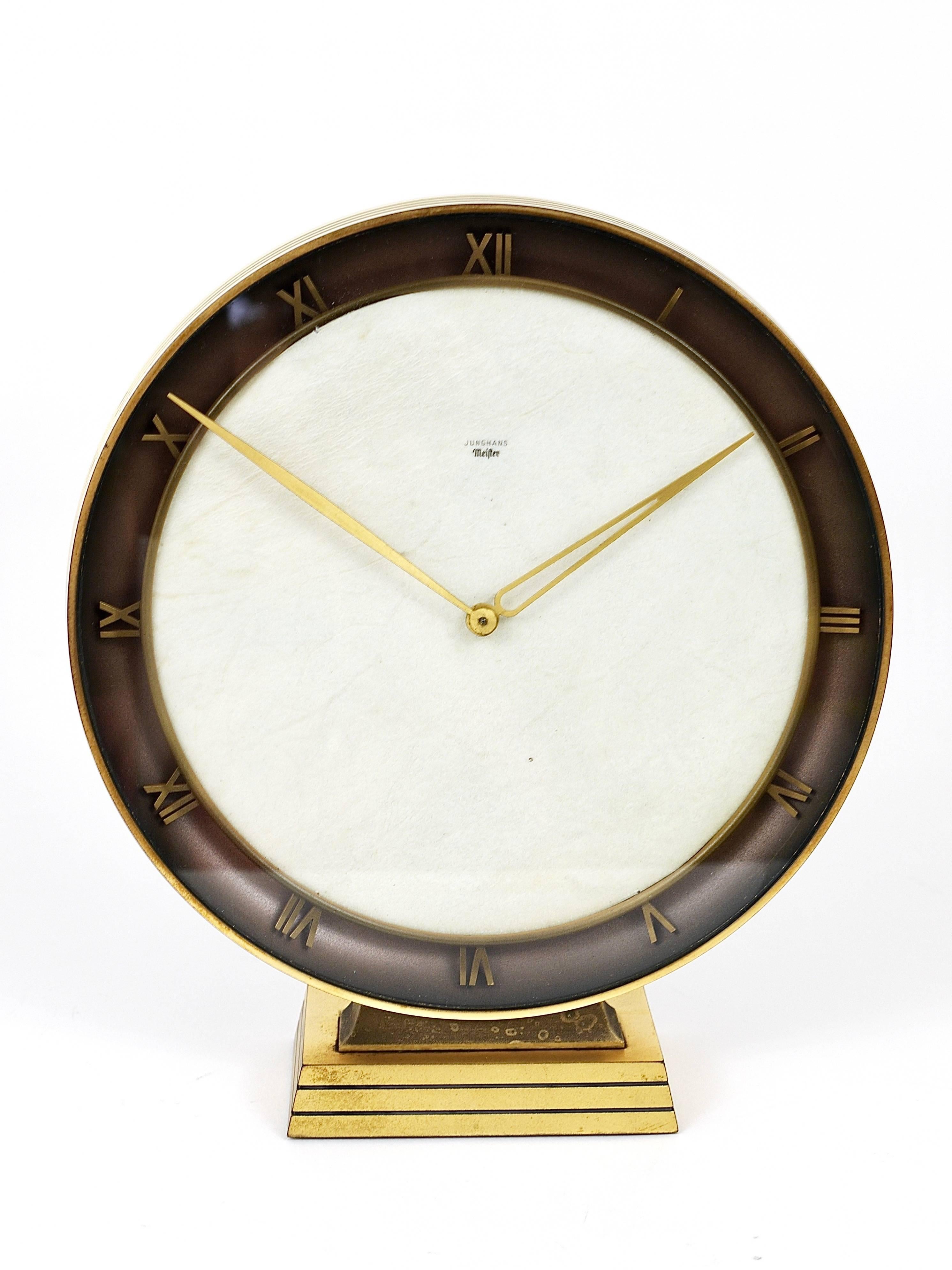 Mid-20th Century Junghans Meister Art Deco Brass Table Clock, Germany, 1930s