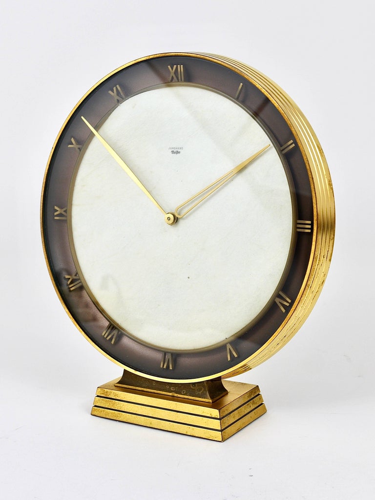 Junghans Meister Art Deco Brass Table Clock, Germany, 1930s at 1stDibs