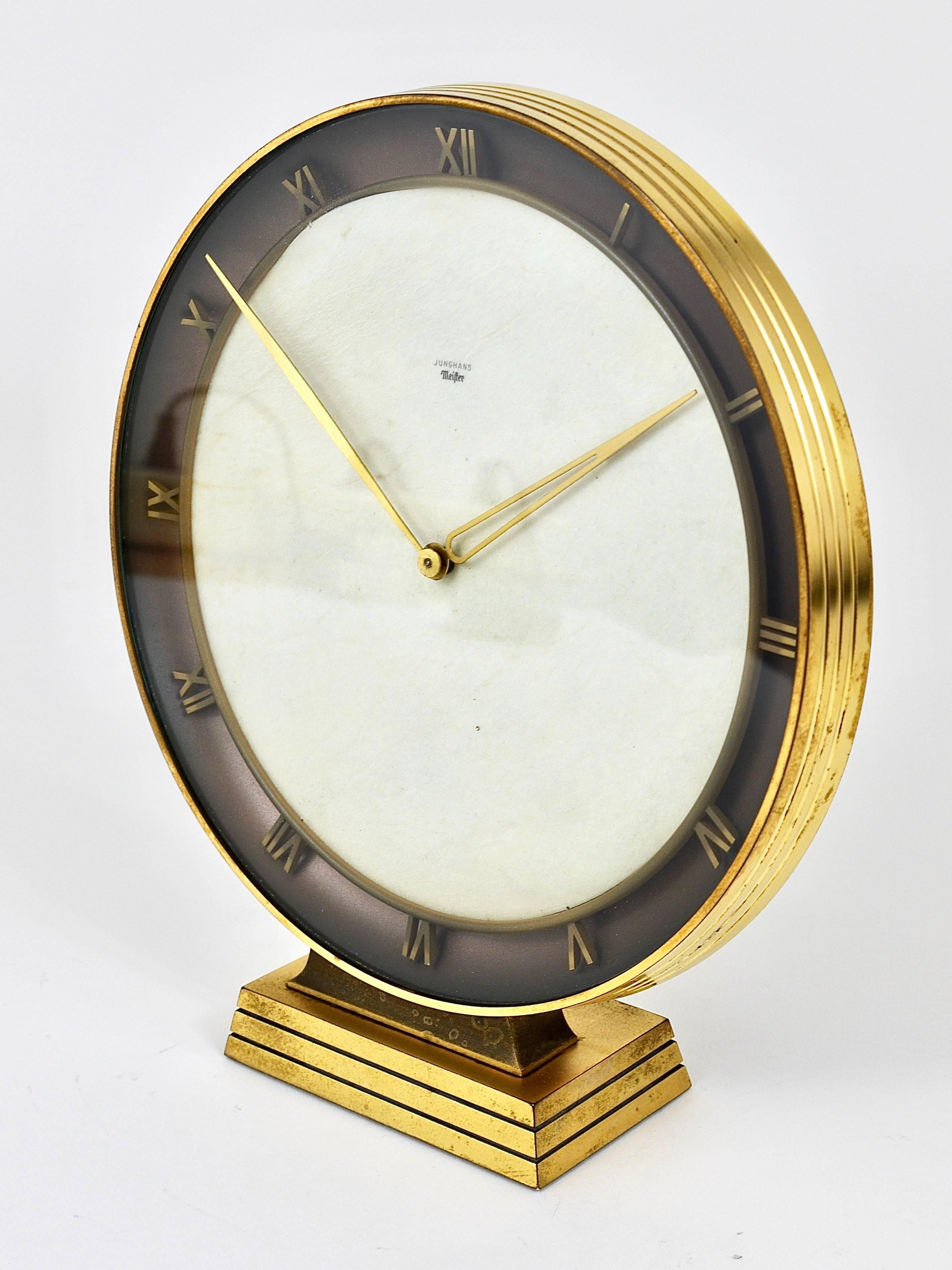 Junghans Meister Art Deco Brass Table Clock, Germany, 1930s 1