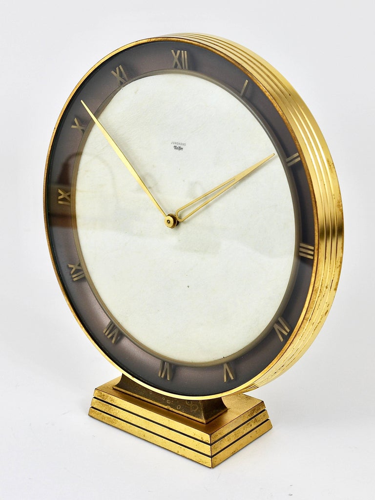 Junghans Meister Art Deco Brass Table Clock, Germany, 1930s